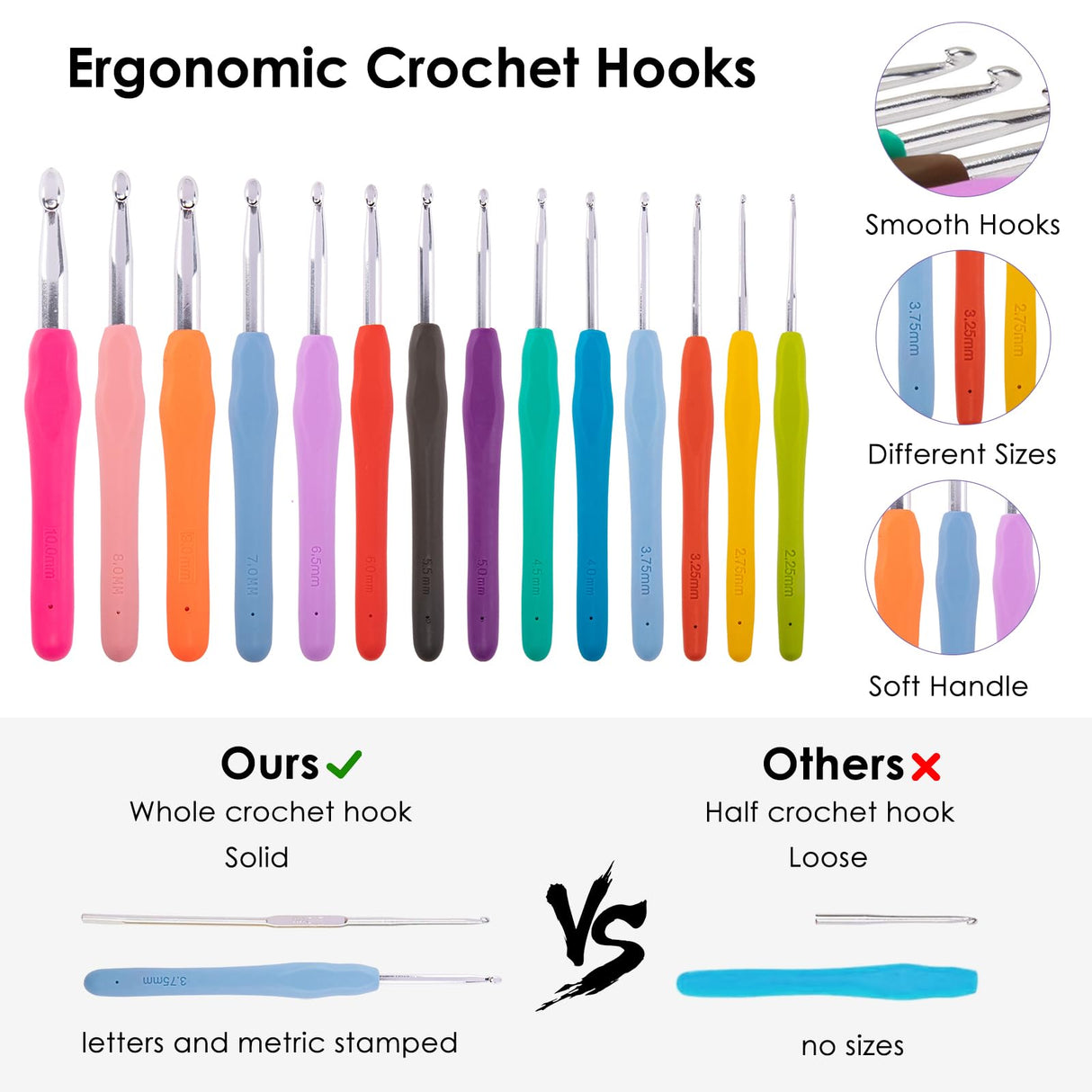 MYBAGZING Crochet Hook Case with 14 Size Crochet Hooks Set 2mm(B)-10mm(N) Ergonomic Crochet Hooks with Crochet Case Stand Up - Crochet Hook Organize for Crochet Lovers, Crochet Kit for Beginners MYBAGZING