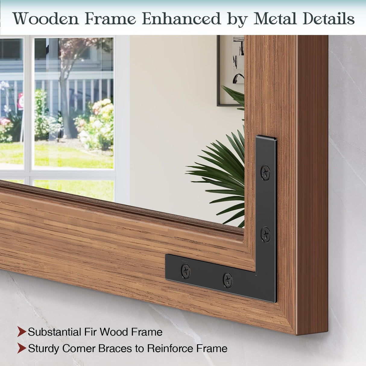 Mestikits 24x36 Inch Farmhouse Mirror for Bathroom, Brown Wood Framed Rustic Mirror, Rectangle Wall Decor Mirrors for Entryway, Courtyard, Bedroom Mestikits