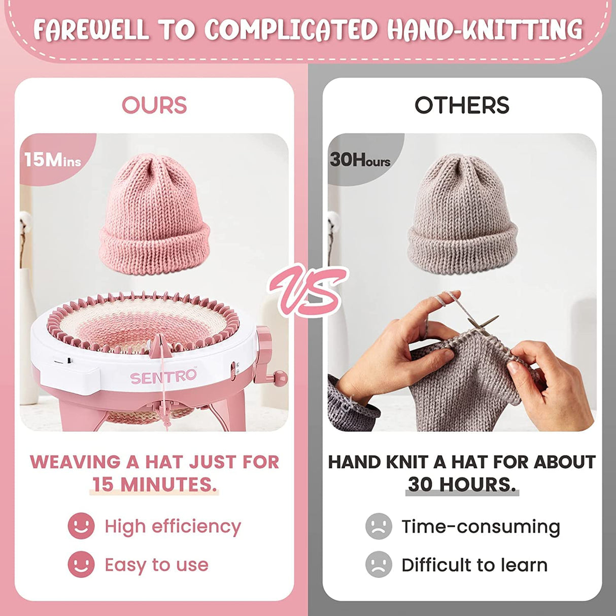 SENTRO 48 Needles Knitting Machines with Row Counter,Smart Knitting Crochet Machine,Weaving Round Loom,Double Knit Loom Machine Kit,DIY Knit Scarf Hat Sock SENTRO