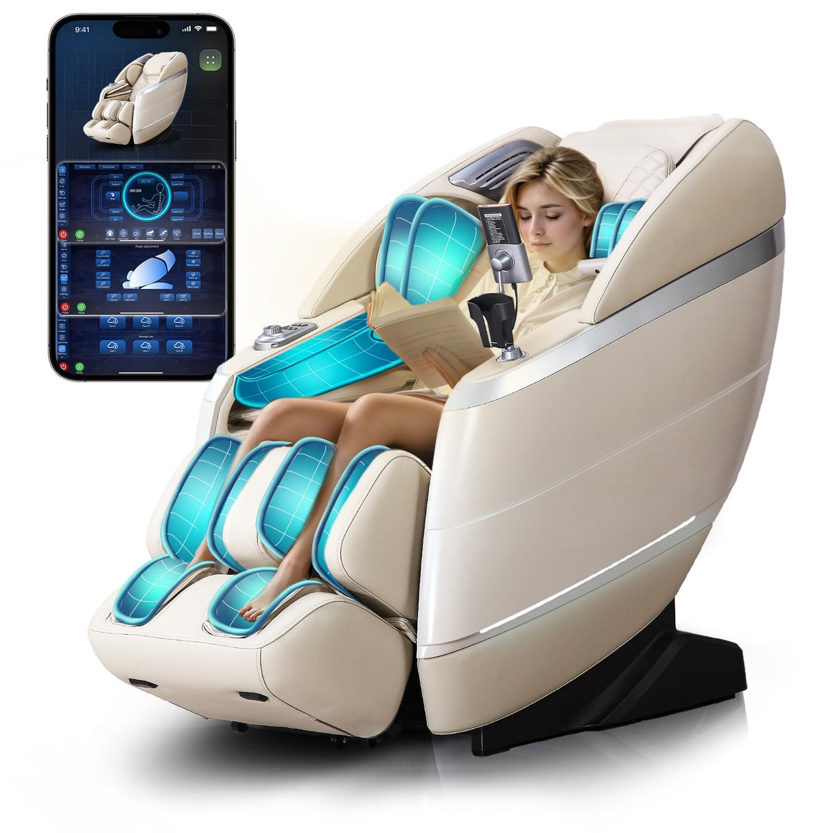 RelaxRelife 4D Full Body Massage Chair with Flexible 166° Track, Reading Light, 18 Massage Modes, 11 Techniques, 36 Airbags, Zero Gravity Recliner with Yoga Stretch and Foot Massage Beige RelaxRelife