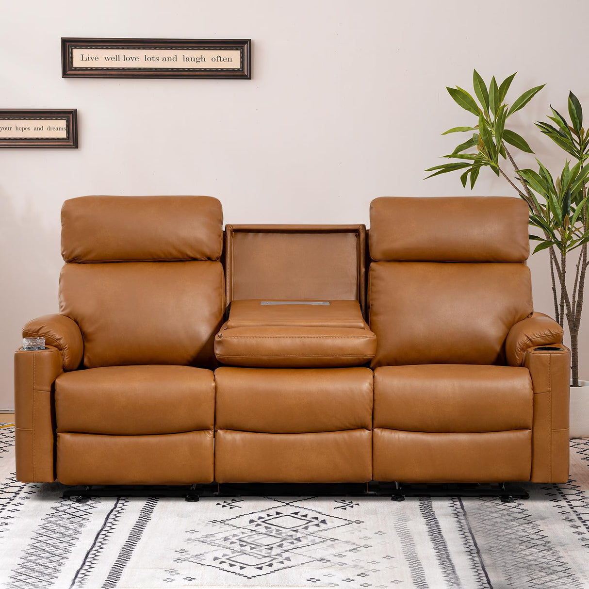 PALLOME Power Reclining Sofa, Electric 3-Seat Dual Recliner Sofa with USB Ports, Cup Holders, Wall Hugger Sofa & Couch for Living Room Home Theater Apartment RV (Brown) PALLOME