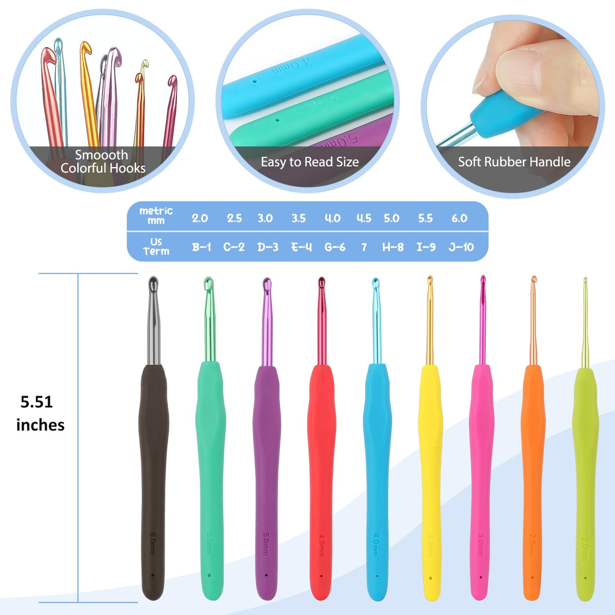 Aeelike Crochet Kit for Beginners with Yarn and Introduction Book, Crochet Starter Kit Everything for Ages 8-12, Learn to Crochet Kit with Ergonomic Soft Grip Crochet Hooks and Blue Flower Bag Aeelike