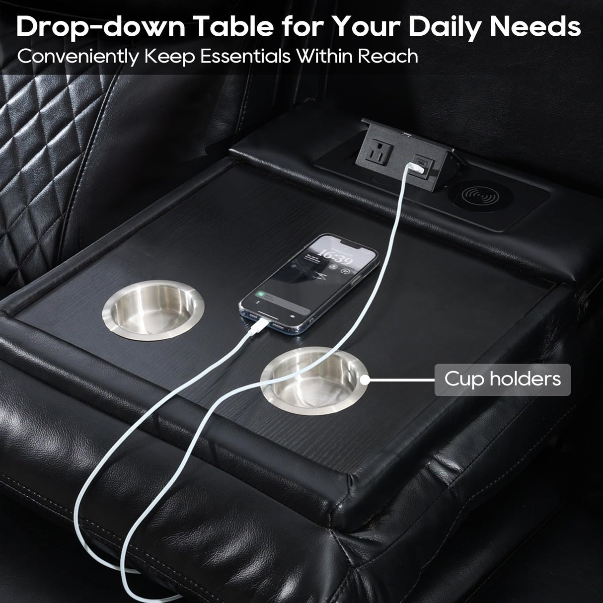 Power Recliner Sofa Set 3 Piece with Bass Speakers for Living Room,Faux Leather 3 Seater Reclining Couch with Wireless Charger and Loveseat Theater Seating,Electric Recliner Chair with LED Light,Black Comfort Stretch