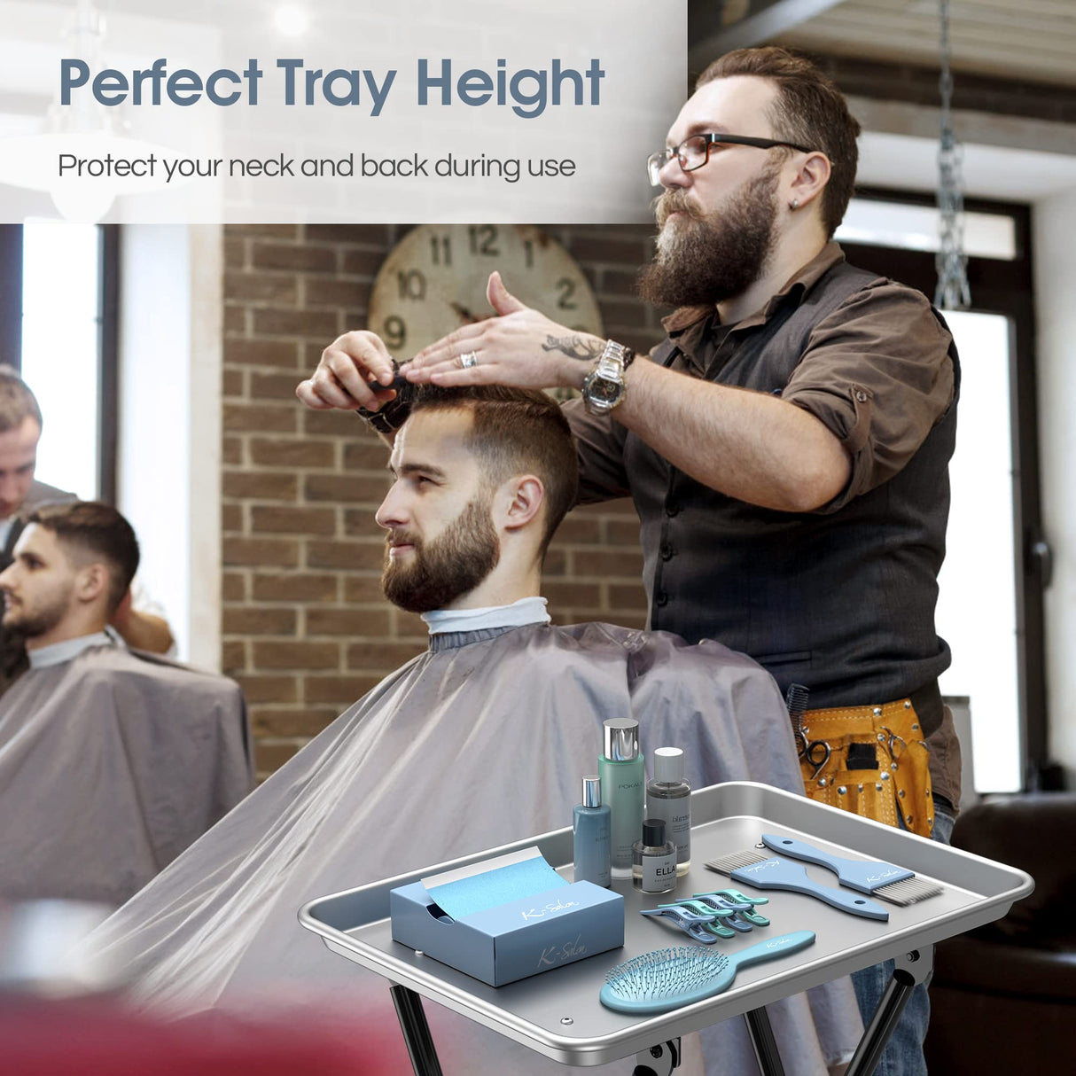 Aluminum Foldaway Folding Service Tray on Wheels K-Salon