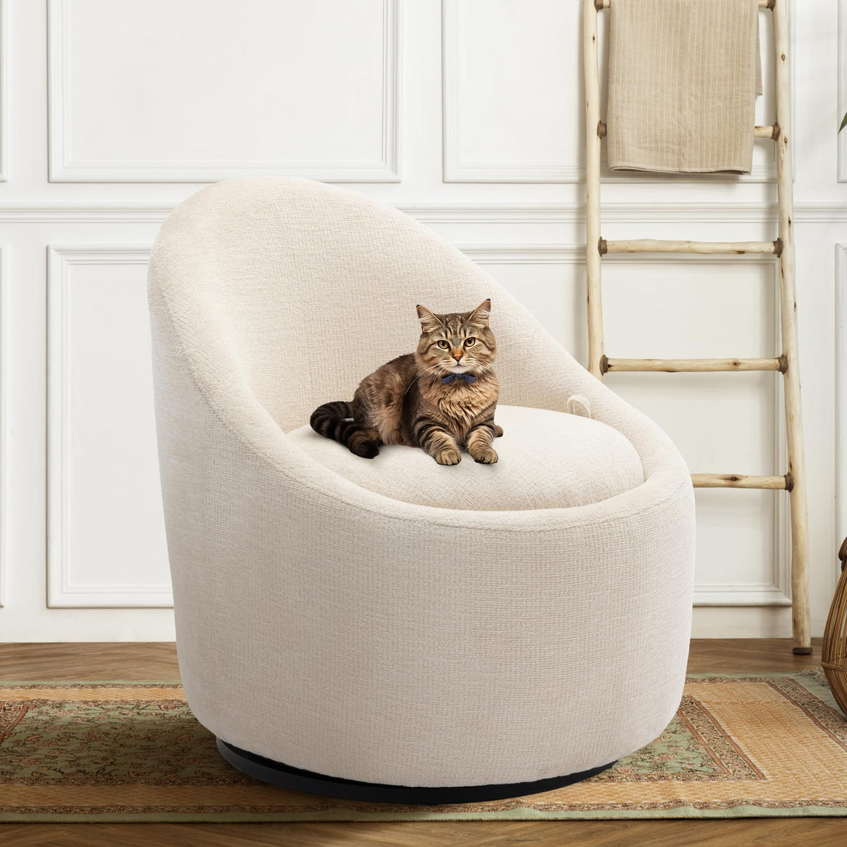 Swivel Barrel Accent Chair Set of 2, 360 Swivel with Hidden Storage, Modern Small Round Accent Chair for Living Room/Bedroom - Beige COLAMY