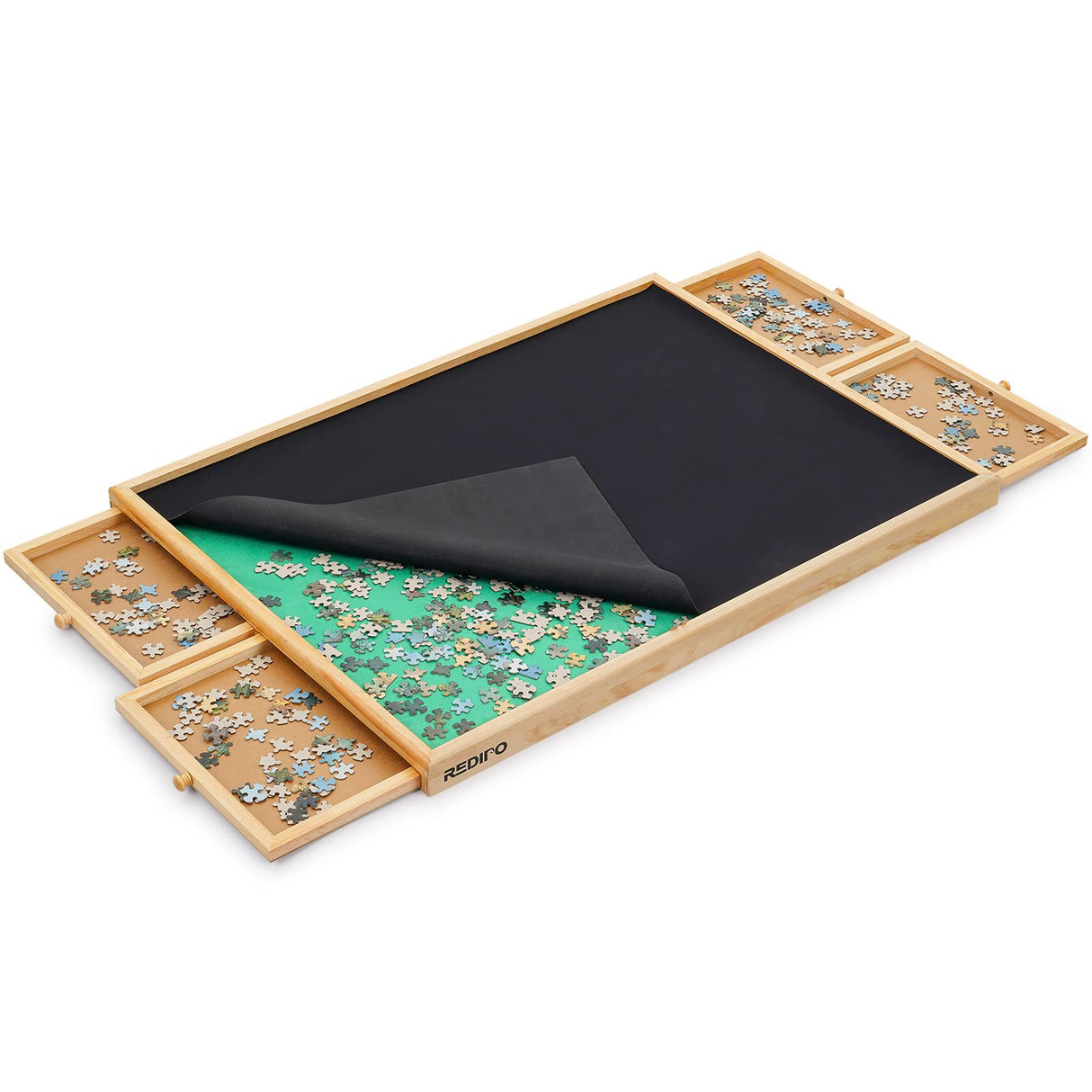 Redipo 1500 Pieces Wooden Jigsaw Puzzle Board with 4 Drawers for Storing Puzzles, 26” x 35” Large Portable Jigsaw Puzzle Table with Puzzle Cover, Non-Slip Plateau Work Surface for Adults and Kids Redipo