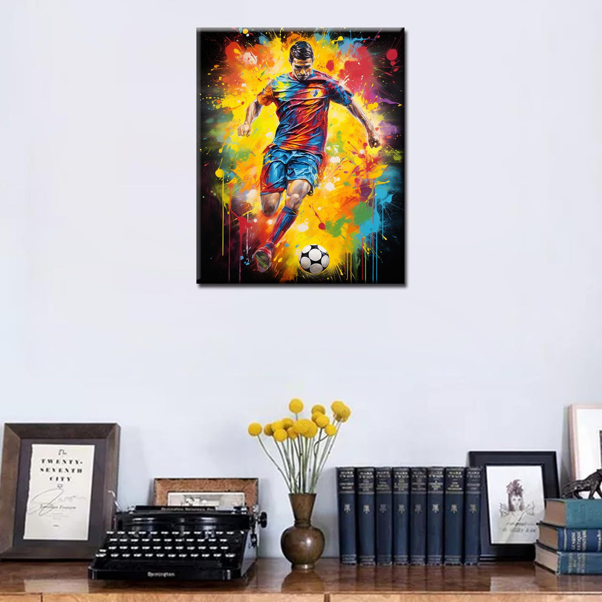 Football Sportman Paint by Numbers Kits 16x20 inch Canvas Graffiti Extreme Sports DIY Oil Painting for Kids, Adults Beginner Men is Playing Football Paintwork with Brushes Gift Home Decor (Frameless) TUMOVO