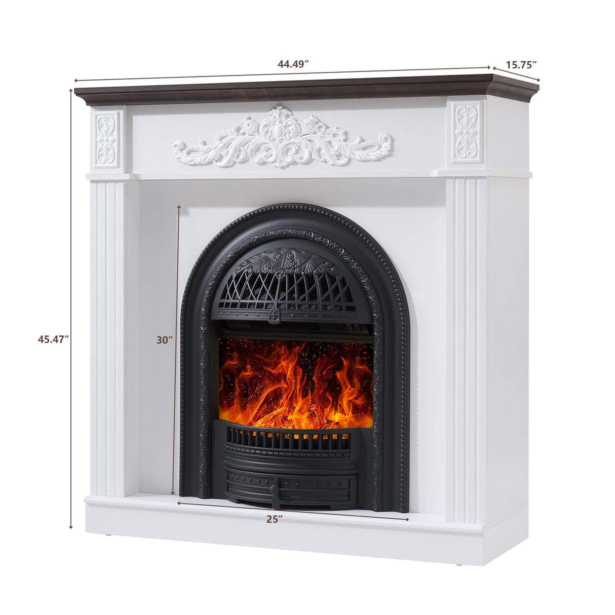 45" Birdcage-Style Electric Fireplace with Mantel, 46" Tall Fireplace TV Stand, Farmhouse Entertainment Center with Storage & Replaceable Insert Heater for Living Room, White+Walnut SOOWERY