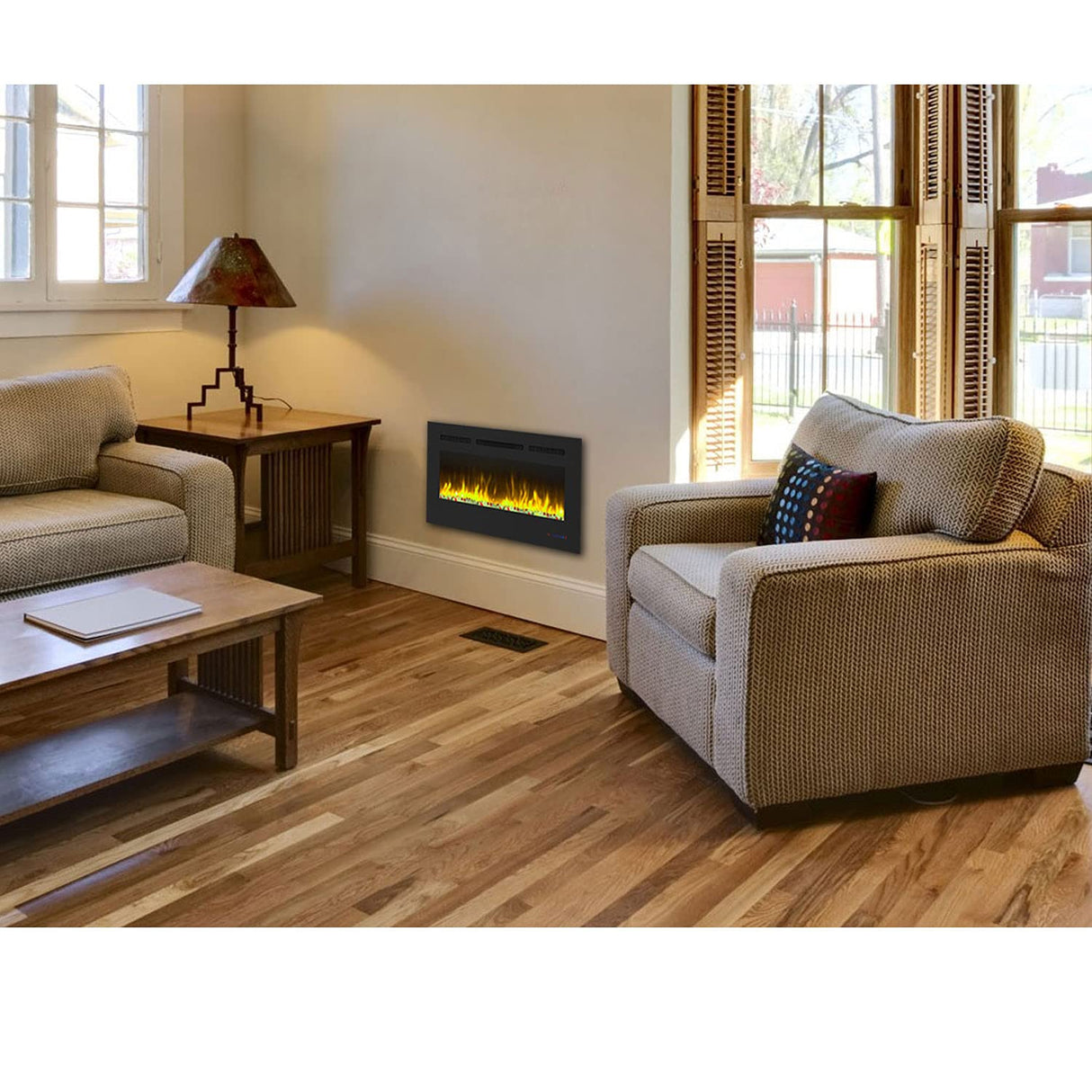 Cheerway 60 inch Electric Fireplace Heater, Wall Mounted & Recessed Electric Fireplace Insert, Ultra-Thin Linear Fireplace w/Thermostat, 13×13 Flame Color, Remote & Touch Control w/Timer, 750W/1500W Cheerway