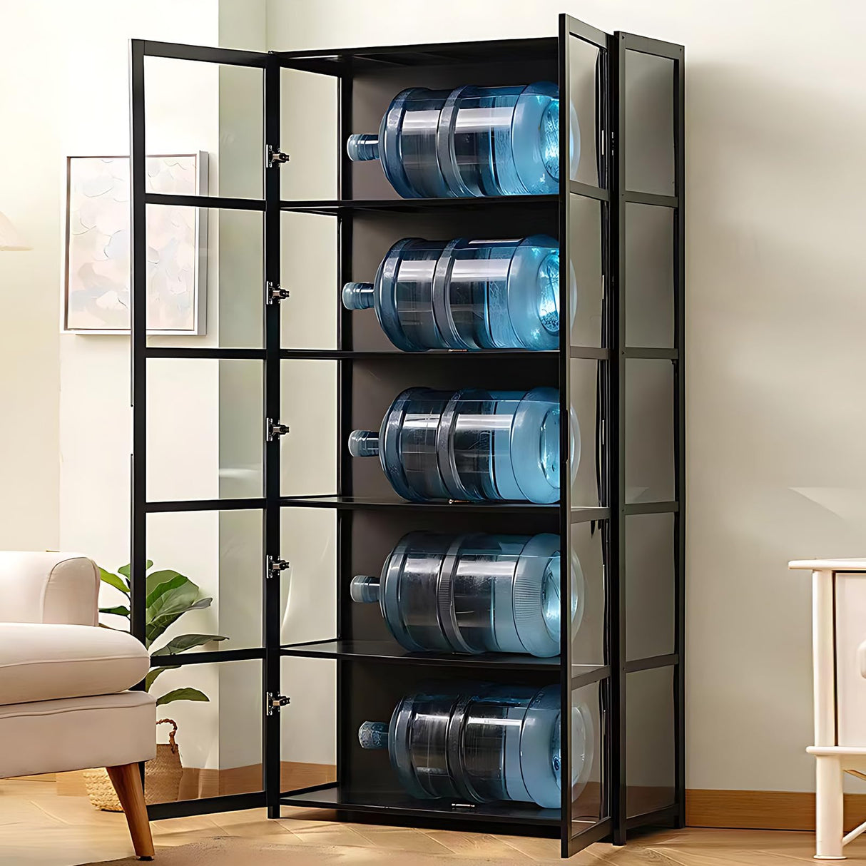 ouioyggk Curio Display Cabinet, 5-Tier Storage Shelves with Acrylic Glass Door, Collectibles Toy Organizers Rack & Display Shelf, Kids Bookshelf and Bookcase for Playroom, Bedroom ouioyggk