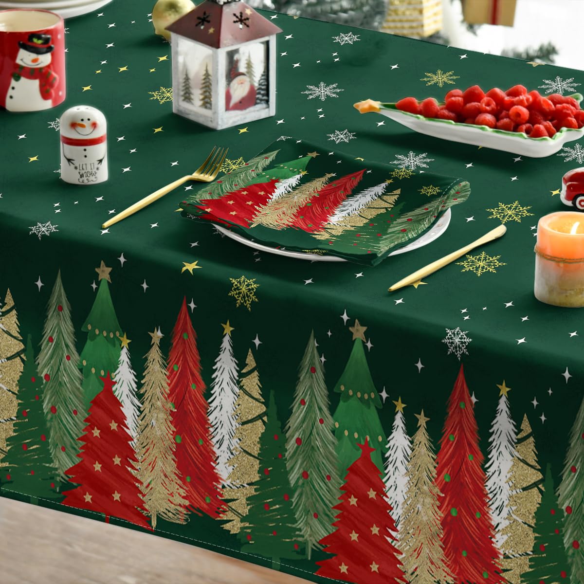 Horaldaily Christmas Tablecloth 60×84 Inch Rectangular, Christmas Trees Green Washable Table Cover for Party Picnic Dinner Decor Horaldaily