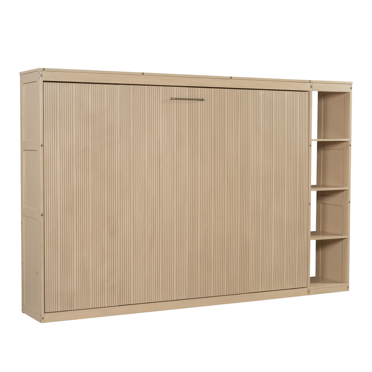 RuiSiSi Full Size Horizontal Murphy Bed with Storage Shelves, Hideaway Wall Bed with Open Bookcase, can be Folded into a Cabinet, Folding Murphy Bed Space-Saving for Guest Room Bedroom Office, Natural RuiSiSi