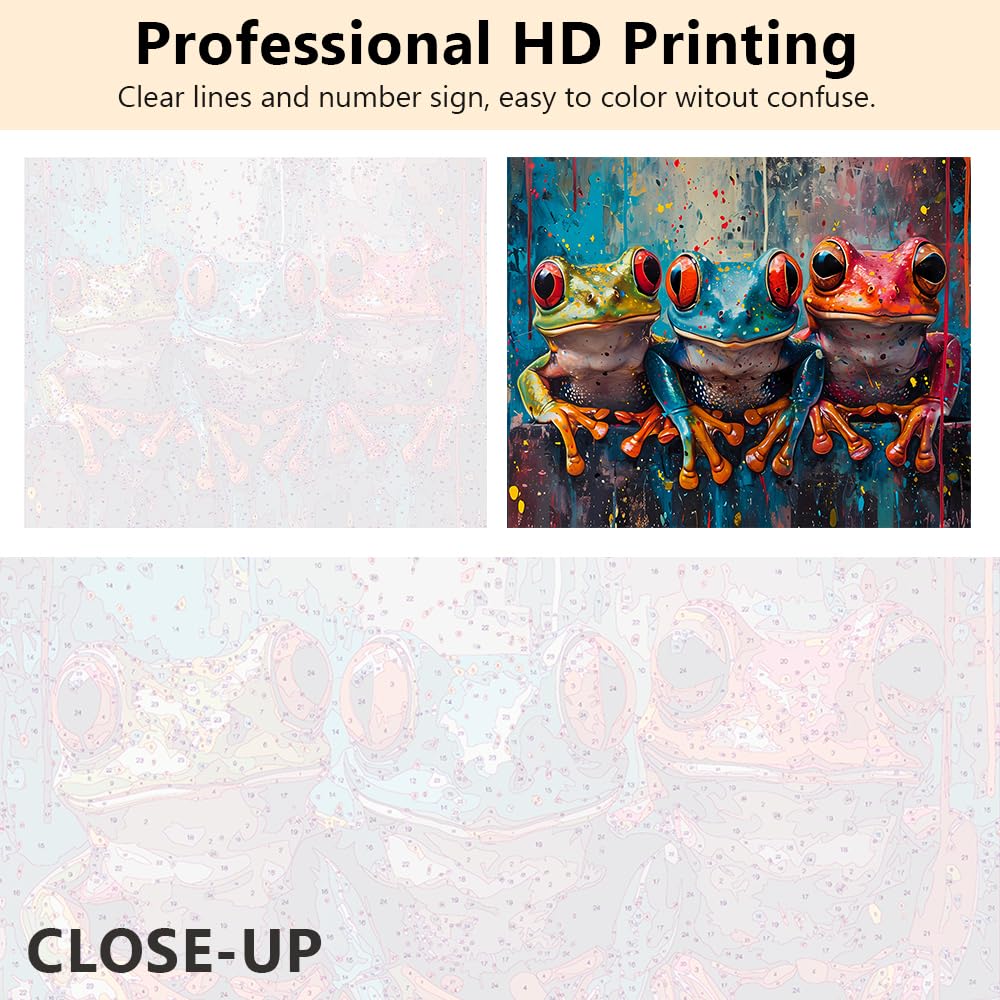 Paint by Numbers Kit for Adults Red Eyed Tree Frog Painting Tropical Rainforest Wildlife DIY Art with 16x20 Inch Canvas Acrylic Paints and Brushes Unique Nature Themed Gift Idea TUMOVO