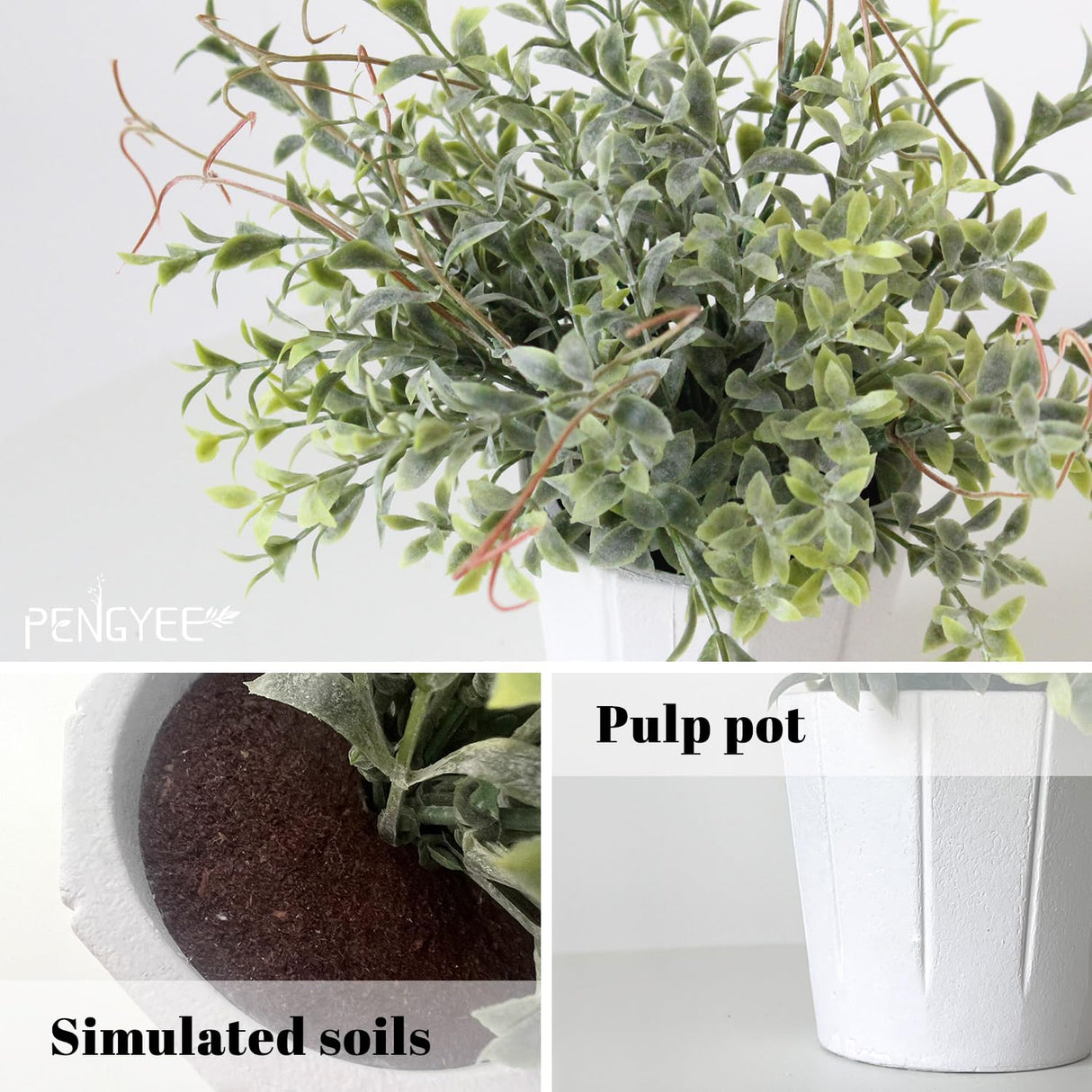 PENGYEE 4 Pack Small Fake Plants, Artificial Plants Indoor for Home Decor, Small Faux Plants Indoor, Fake Plants in White Pot for Bathroom Bedroom Kitchen Office Farmhouse Room Shelf Decor PENGYEE