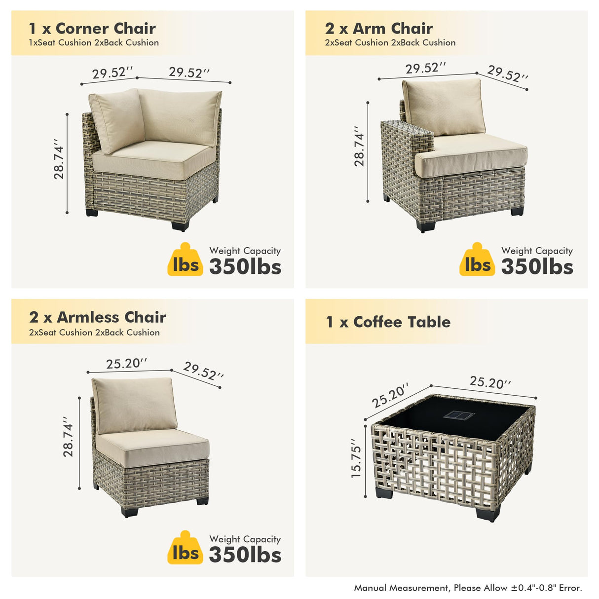 HOOOWOOO Outdoor Sectional Patio Furniture Set,6 Pieces Wicker Conversation Sets L Shaped Couch,Extra Deep Out Door Sofa Outside Furniture,Beige HOOOWOOO