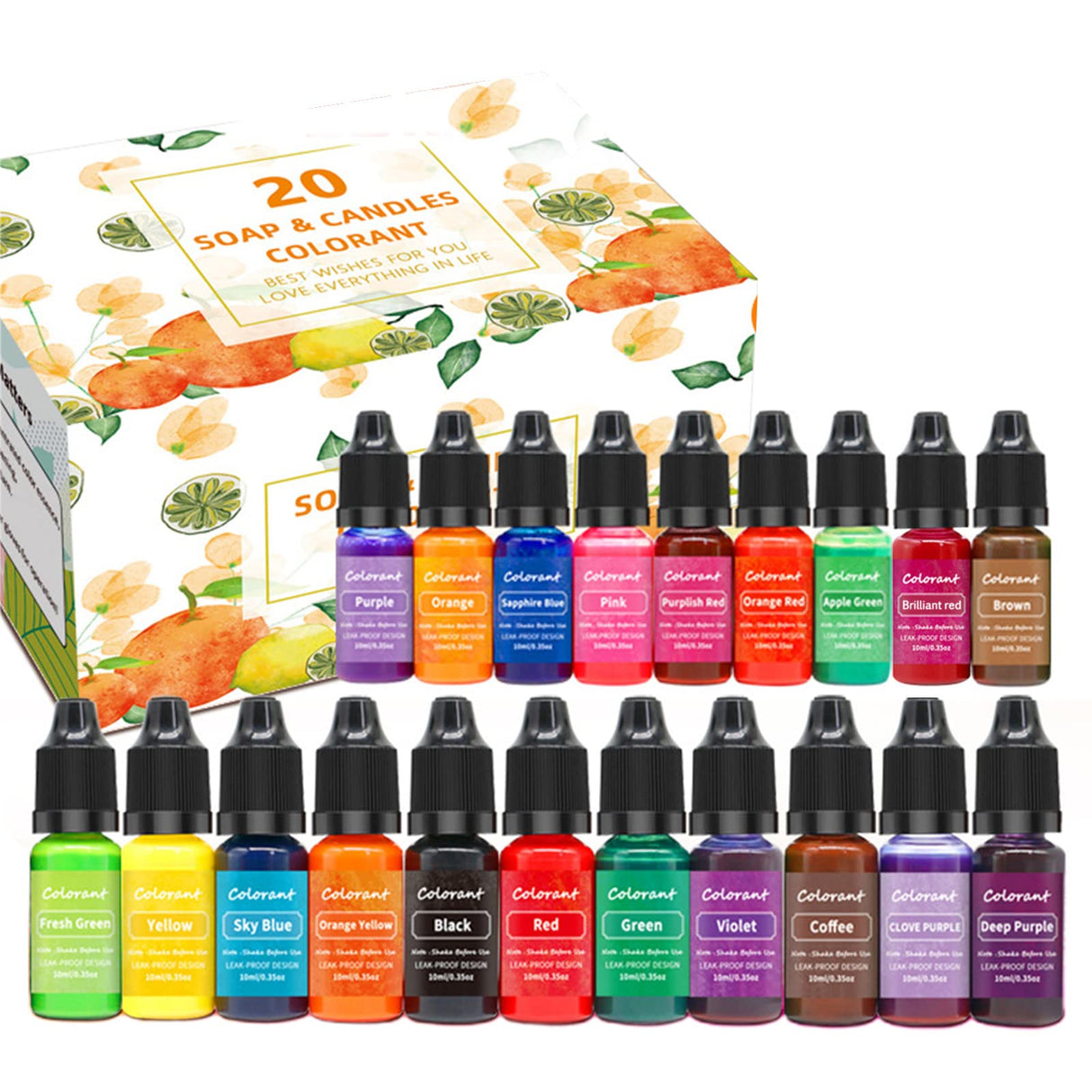 QIXIAMO Candle Dye 20 Colors Liquid Candle Making Dye for Candle Making Supply Kit Candle Coloring for Dyes 0.35oz/10 ml, 0.358inch QIXIAMO