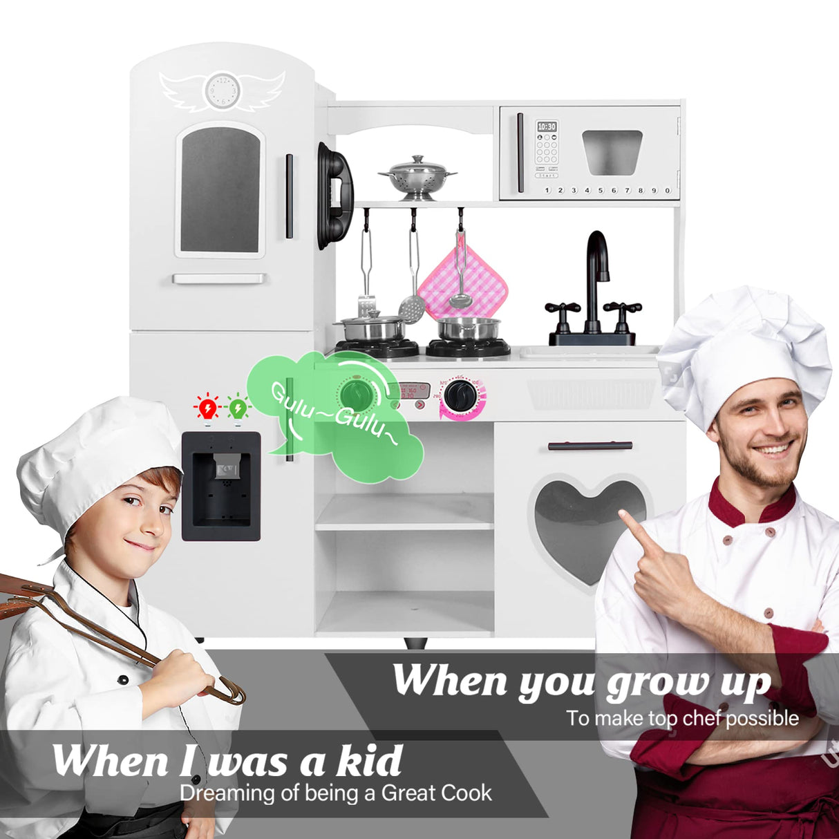 TaoHFE Play Kitchen Kitchen Set for Kids Wooden Toy Kitchen Sets for Boys Gift White Kitchen for Toddlers Kids Kitchen Playset Toys Kitchen Set for Kids Age 3+ Pretend Play with Lights & Sounds TaoHFE