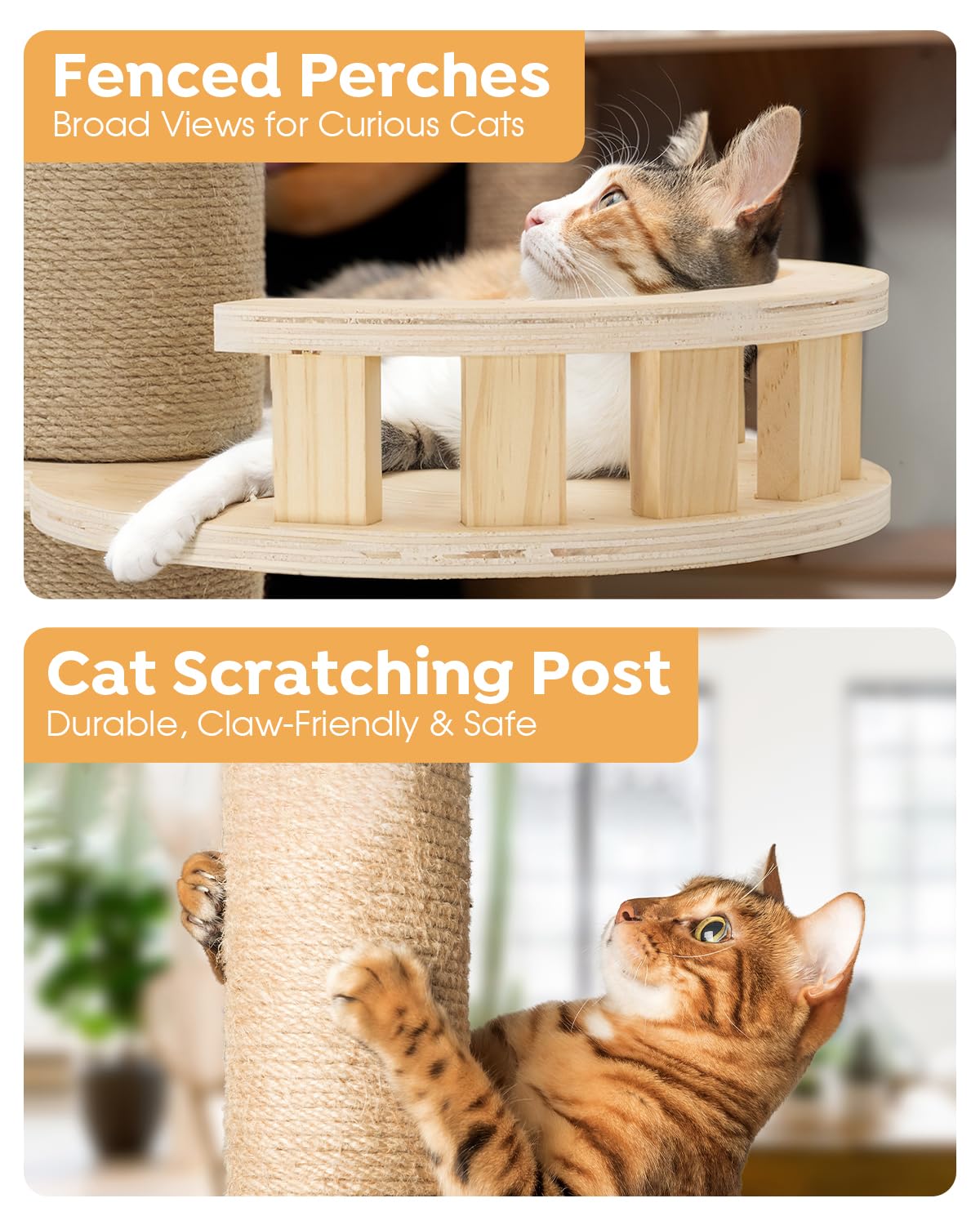 Veehoo Cat Tree Floor to Ceiling-Cat Tower Ajustable Height(106-123 Inches)-Tall Cat Tree with 4.3" Thickened Post, Large Cat Tree Tower for Indoor Cats Veehoo