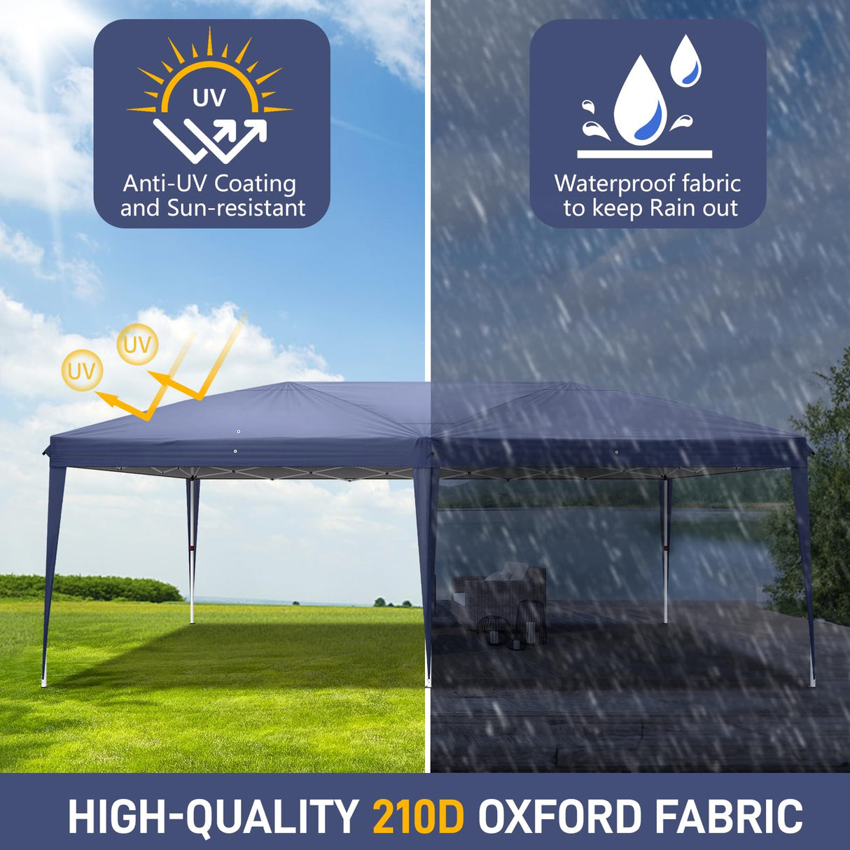 Outvita 10x20ft Ez Pop Up Outdoor Canopy Tent, Portable Commercial Instant Tent with Carry Bag for Party Wedding Birthday BBQ Events Outvita