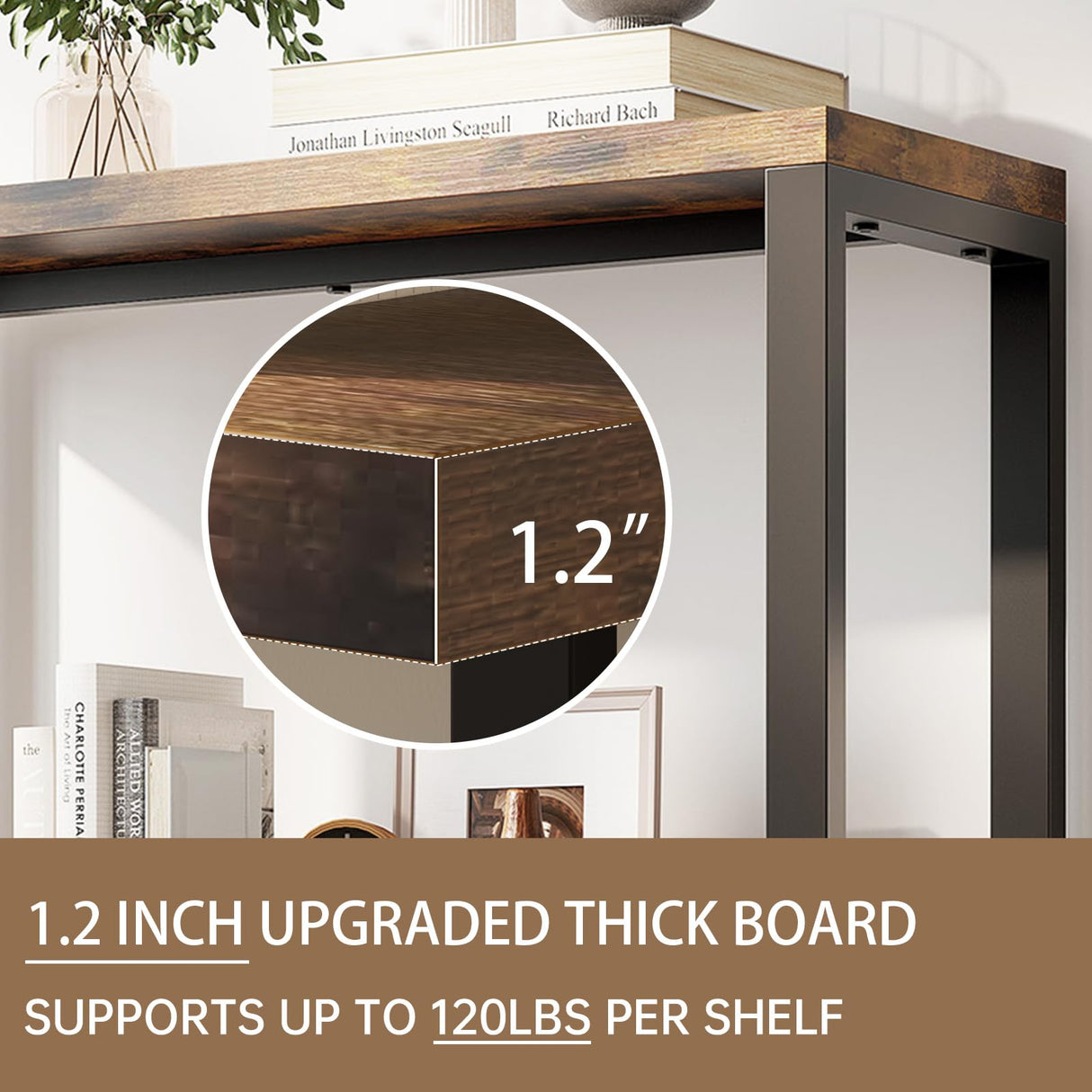 iabifo 5-Tier Adjustable Heavy Duty Bookshelf, Industrial Wooden Open Storage Rack with Black Metal Frame, Vintage Bookcase with Lock Wall Design, Rustic Brown iabifo