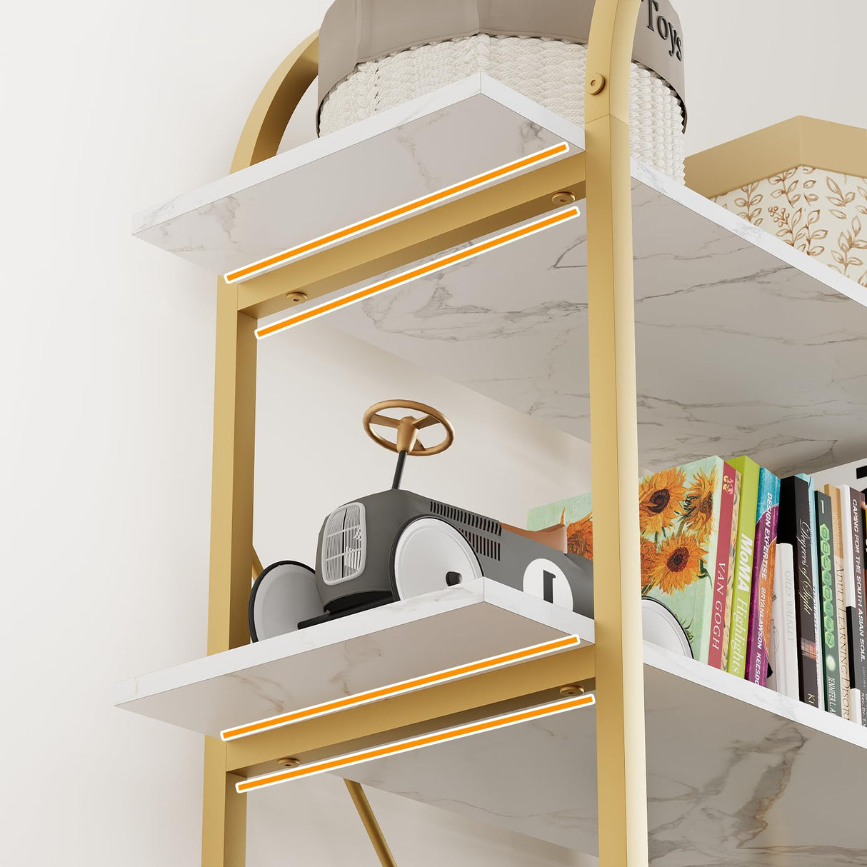 Arbuxzuy 6 Tier Bookshelf, 83" Tall Arched Bookcase, Tall Book Shelf with Metal Frame, Modern Display Standing Shelf for Living Room, Home Office, Bedroom, Gold