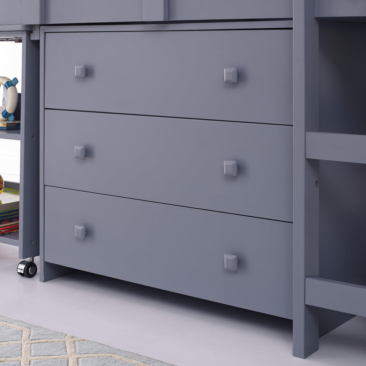 Naomi Home Grey Twin Size Loft Bed with Desk, Bookcase Shelf, Cabinet Ladder, and Safety Guard Rails Naomi Home