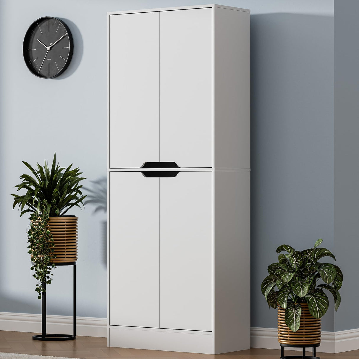 Housoul 71" Tall Freestanding Pantry Cabinet, 4 Doors with Adjustable Shelves, Larder & Kitchen Hutch Cabinet for Dining Room, White Housoul