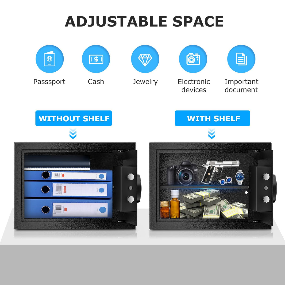 Bonsaii Safe, 0.6 Cubic Safe Box with Electronic Keypad, Removable Shelf, for Valuables Jewelry and Documents in Home, Hotel, or Business, 9.84"D x 13.78"W x 9.84"H bonsaii