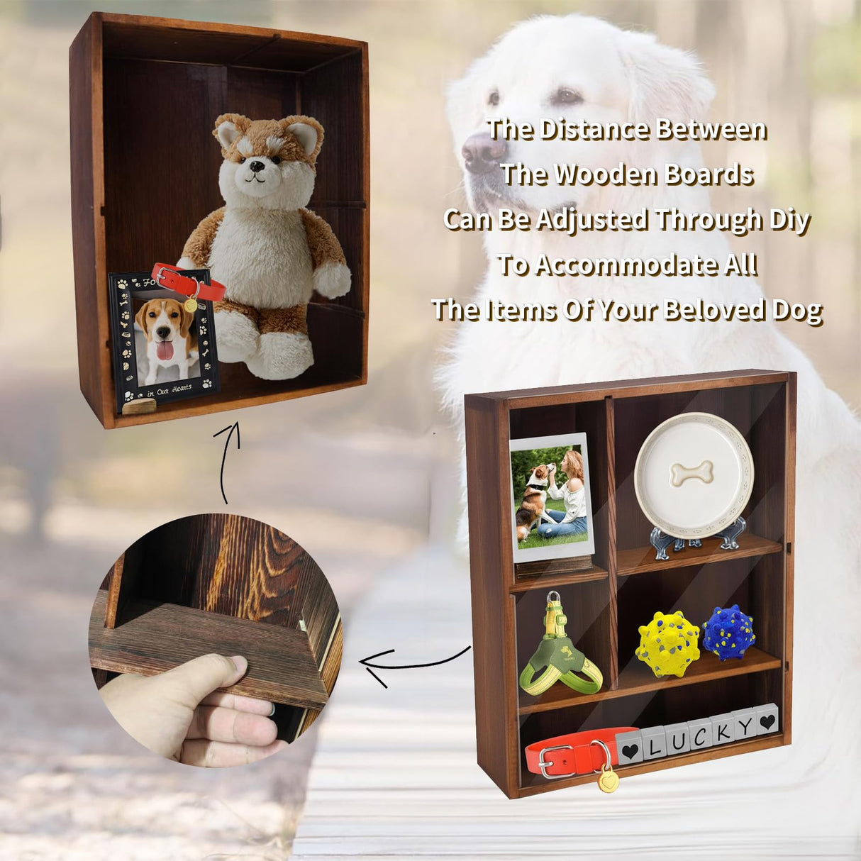 Pet Memorial Gift Shadow Box with Adjustable Shelves,Dog Memorial Gifts for Loss of Dog Death Sympathy,Pet Frame Urn Ashes Remembrance Gift Display Case with Deep Drawer&Pet Paw Ink Kit SUPERPAWS