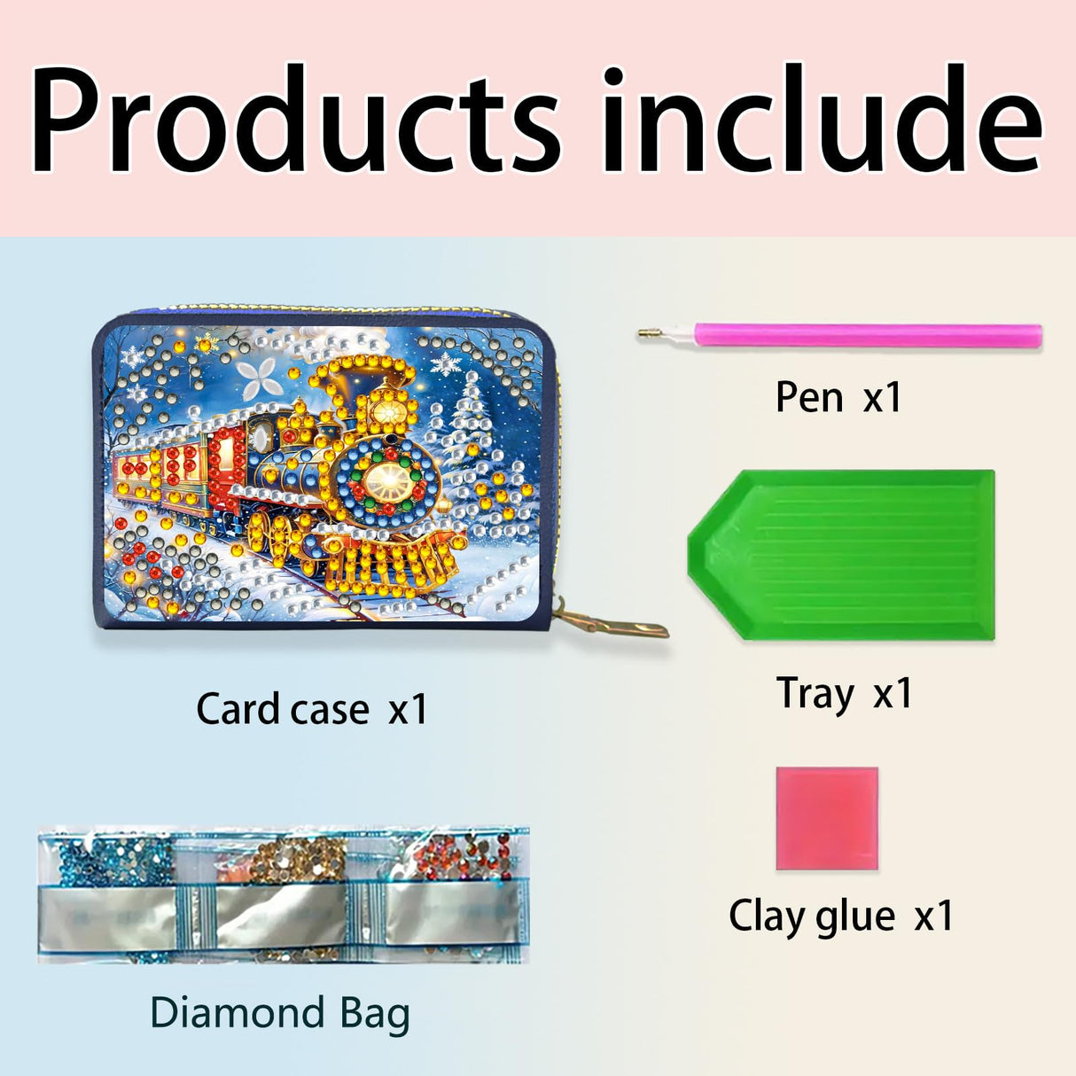 ARTopet Christmas Credit Card Holder Diamond Art Painting PU Wallet ID Card Case Zipper Anti-demagnetization Business Accordion Wallet Crafts Gift for Women Men Travel-Train ARTopet