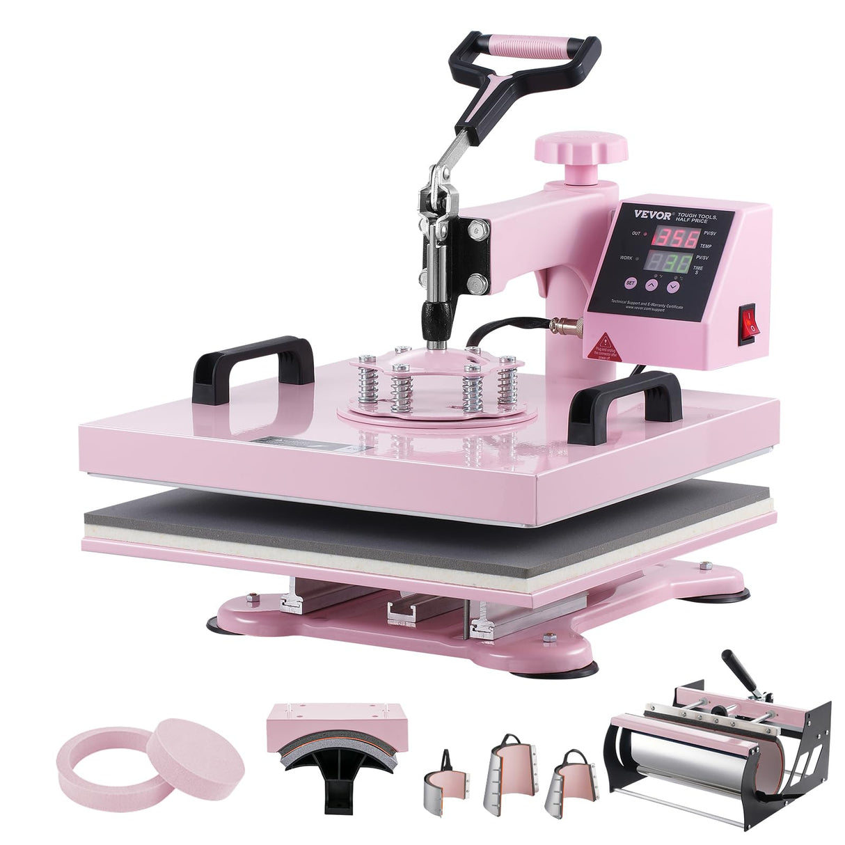 VEVOR 15x15 Heat Press Machine 8 in 1 Combo with 30 OZ Tumbler Press & Hat Press, Slide Out Heat Press Sublimation Machine for T-Shirts, Hats Caps Tumblers Glass Cans Mugs, and Plates (Light Pink) VEVOR