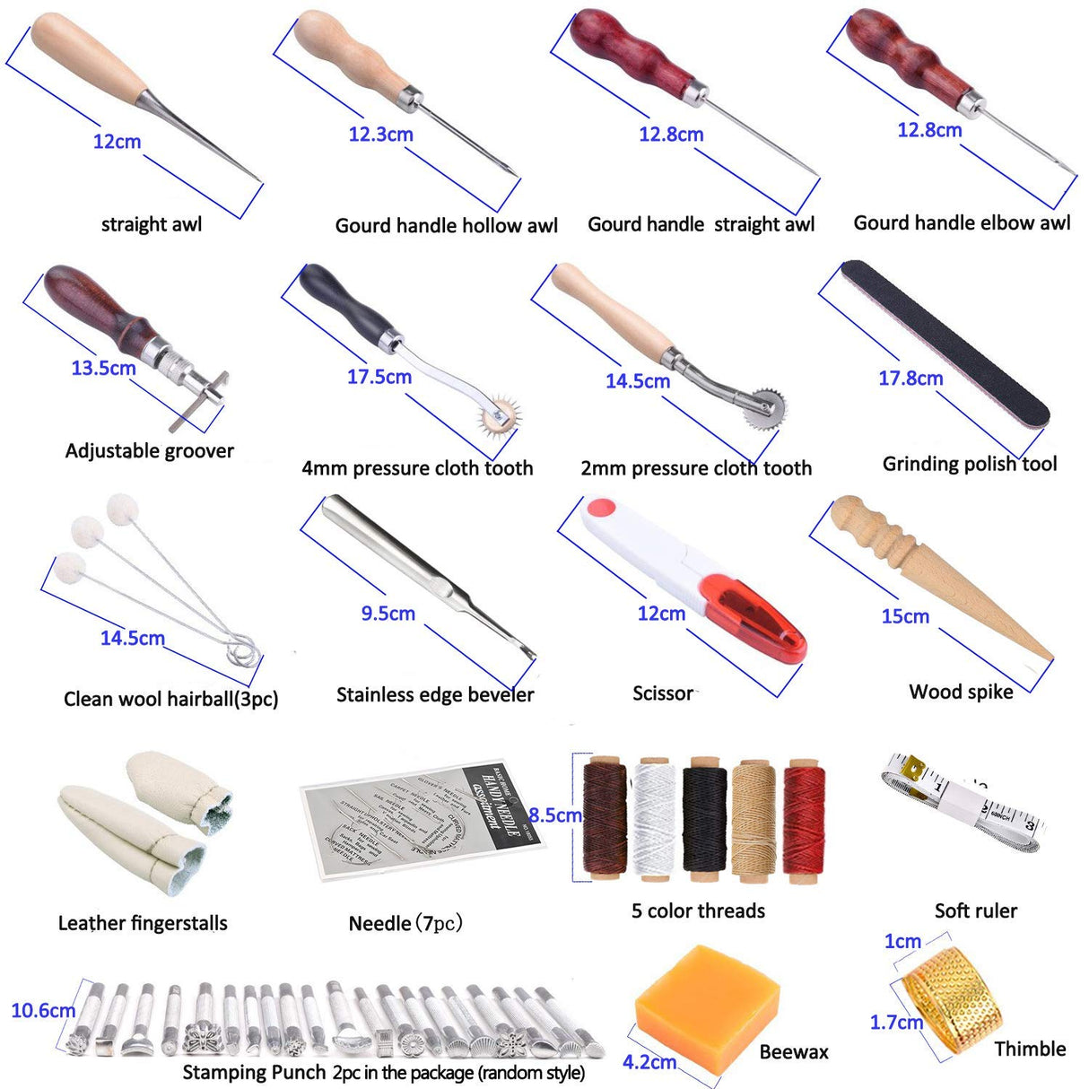 Swiftrans 33Pc Leather Tools Leather Craft Tools Kit Leather DIY Leather Working Tools Leather Sewing Set Hand Stitching Tool Set with Groover Awl Waxed Thread Thimble Kit for Punching Cutting Sewing swiftrans