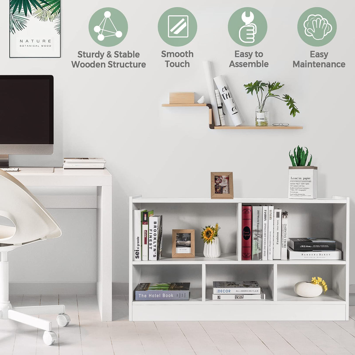 IFANNY 5 Cube Bookcase, 2 Tier Bookshelf Organizer w/Open Compartments, Horizontal Wood Bookshelves & Bookcases with Storage, Modern Book Shelf for Bedroom, Living Room, Play Room (White) WoodArtSupply