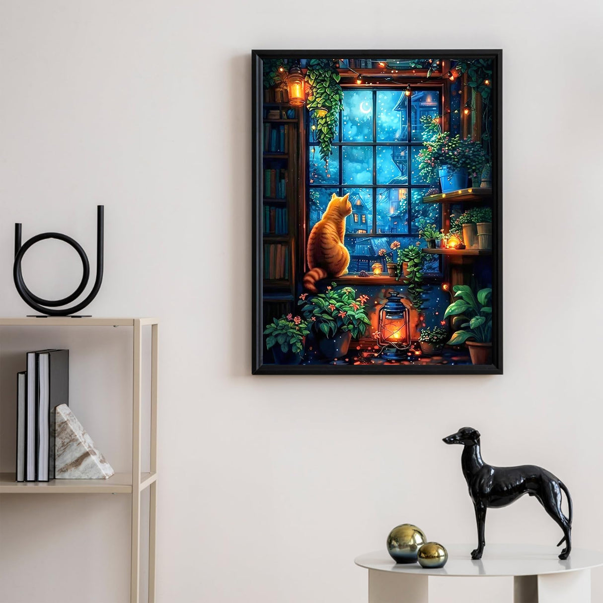 Diamond Art Kits for Adults Cat, 5D Window Landscape Diamond Painting Kits for Adults Beginners, DIY Potted Plant Full Round Dots Drill Gem Art Kit for Gift Home Wall Decor 12 x 16 Inch Camocin