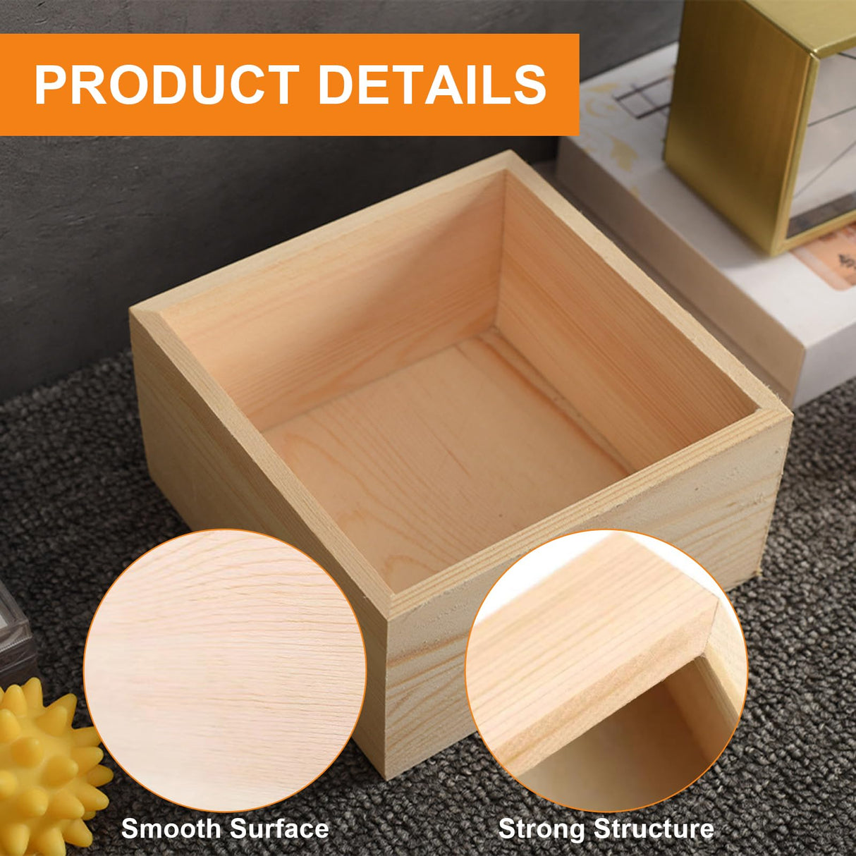 Voittozege 12-Pack Unfinished Wooden Storage Boxes, 4x4x2 inches, Natural Poplar, Square, Flip Top, DIY Voittozege