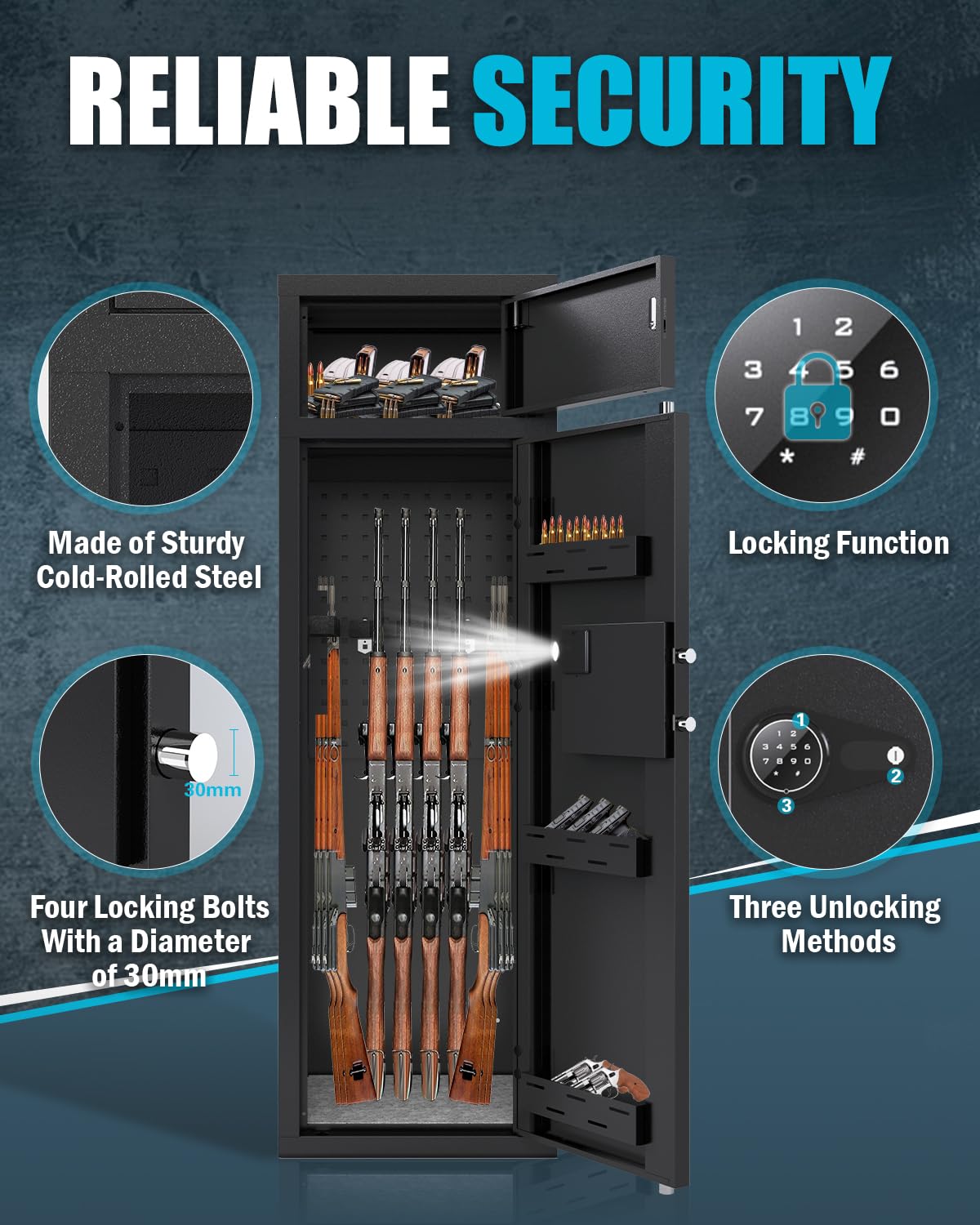 KAER 10-12 Gun Safe, Gun Safes for Rifles and Pistols, Large Gun Safe for Home Rifles and Shotguns, Gun Cabinet, Rifle Safe, Gun Safes & Cabinets, Quick Access Gun Safes with Adjustable Shelves KAER
