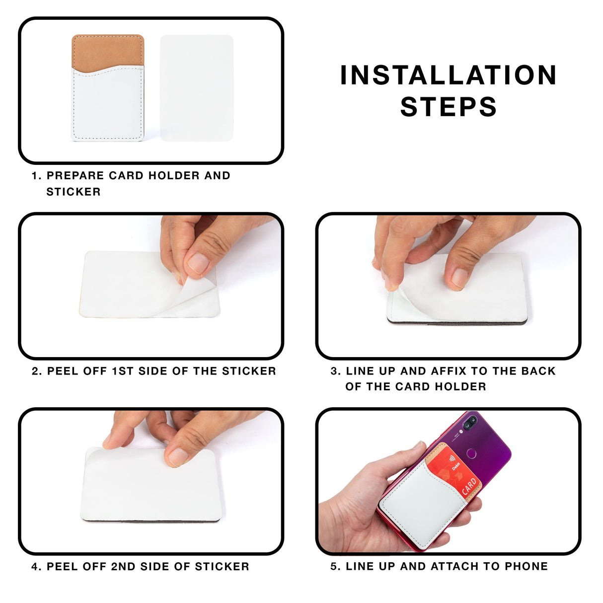 RYTOO Sublimation Blanks Phone Wallet - PU Leather Card Holder for Back of Phone Stick on iPhone Android HTV Friendly DIY Blanks for Vinyl Projects (White PU Leather) RYTOO