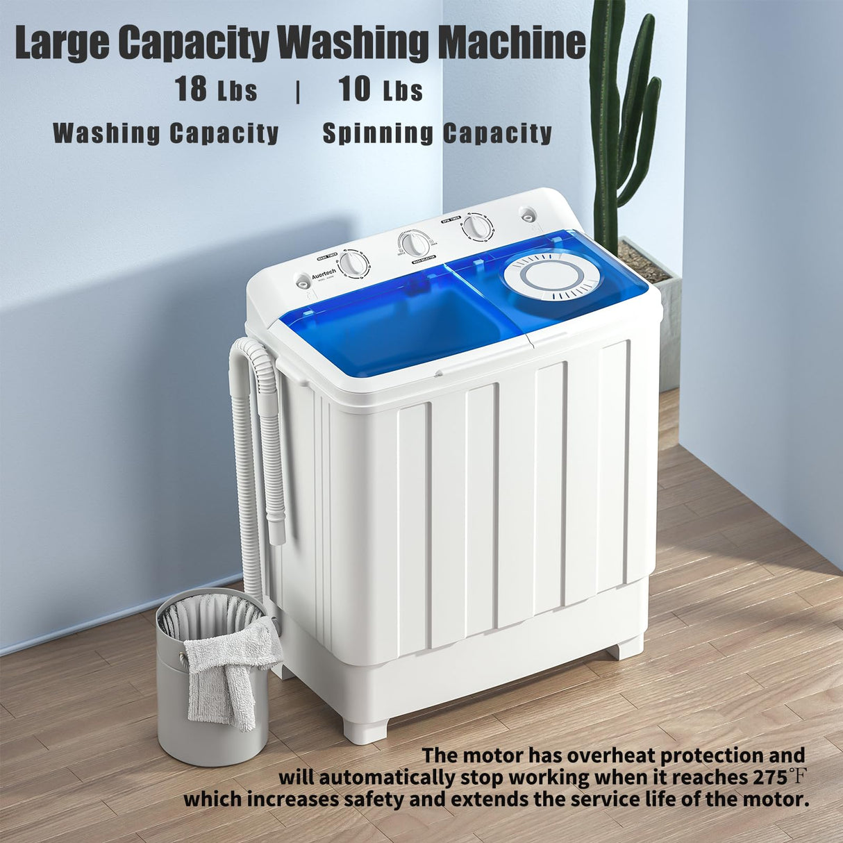 Auertech Portable Washing Machine, 28lbs Twin Tub Washer Mini Compact Laundry Machine with Drain Pump, Semi-automatic 18lbs Washer 10lbs Spinner Combo for Dorms, Apartments, RVs Auertech
