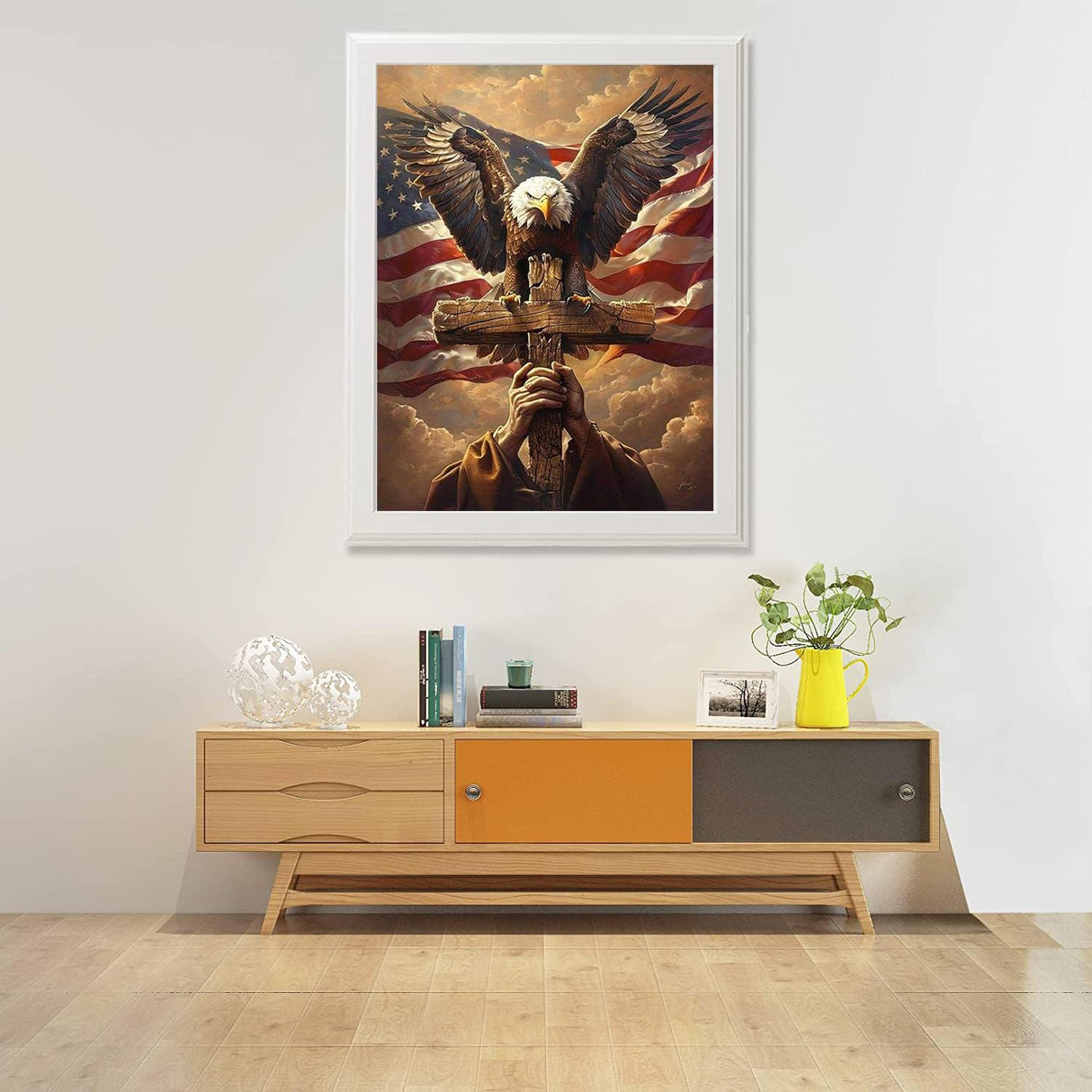KTHOFCY 5D DIY US Flag Independence Day Eagle Cross Diamond Painting Kits for Adults, US 4th of July Full Drill Crystal Rhinestone Paintings Pictures Arts Wall Decor Painting Dots Kits 11.8X15.7inch KTHOFCY