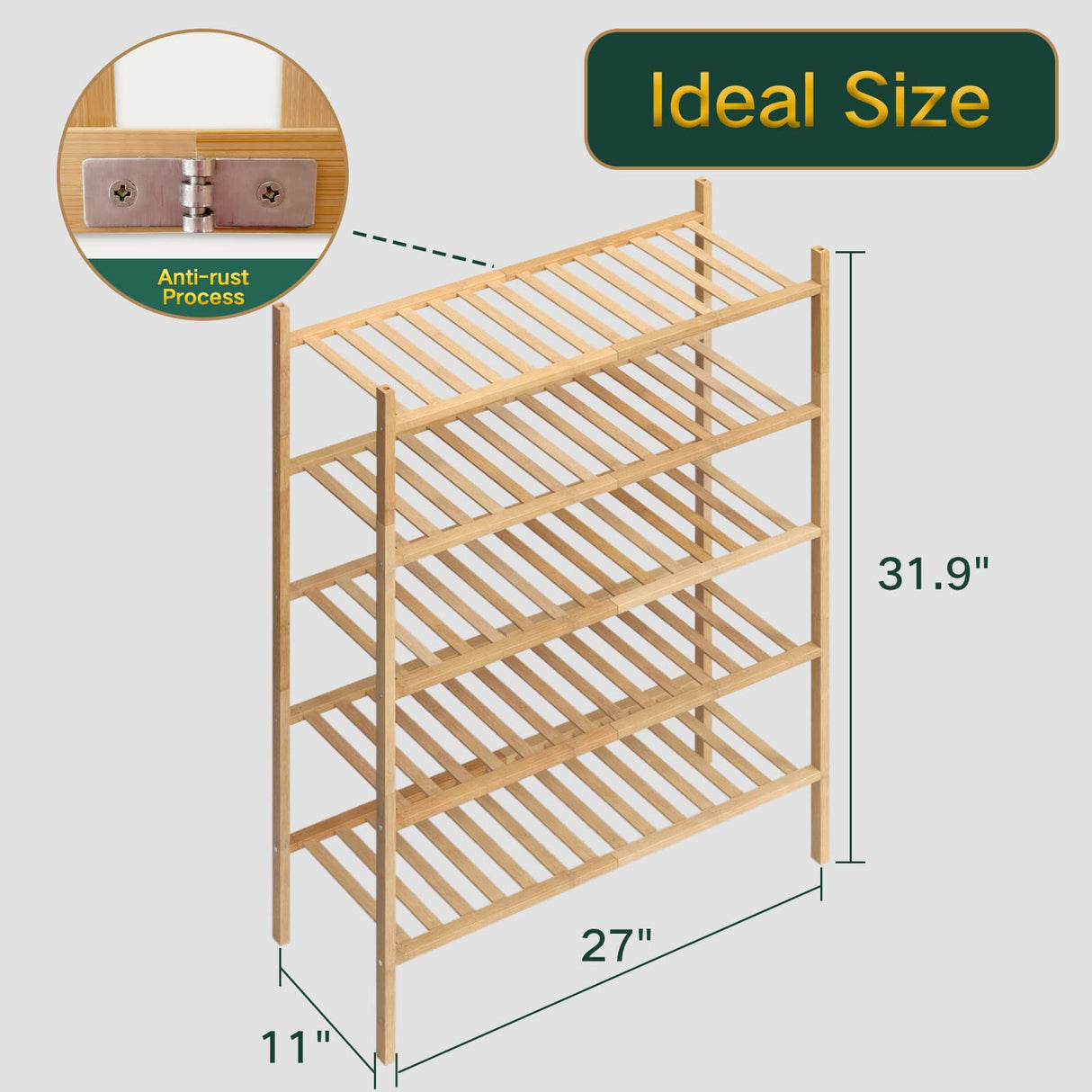 Z&L HOUSE 5-Tier Shoe Rack for Closet, Stackable Shoes Rack Organizer Free Standing Shoe Shelf for Entryway And Closet Hallway, Multifunctional Bamboo Rack in Different Combinations (5-Tier) Z&L HOUSE