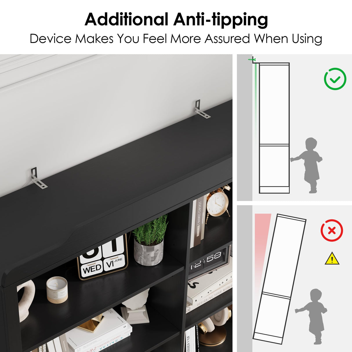 FACBOTALL 73.1" Bookcase with Doors,6 Tier Large Bookshelf with Storage,Adjustable Shelves & Curved Doors,11.9" Depth Bookcase and Bookshelf, Tall Storage Cabinet for Home Office, Living Room,Black FACBOTALL