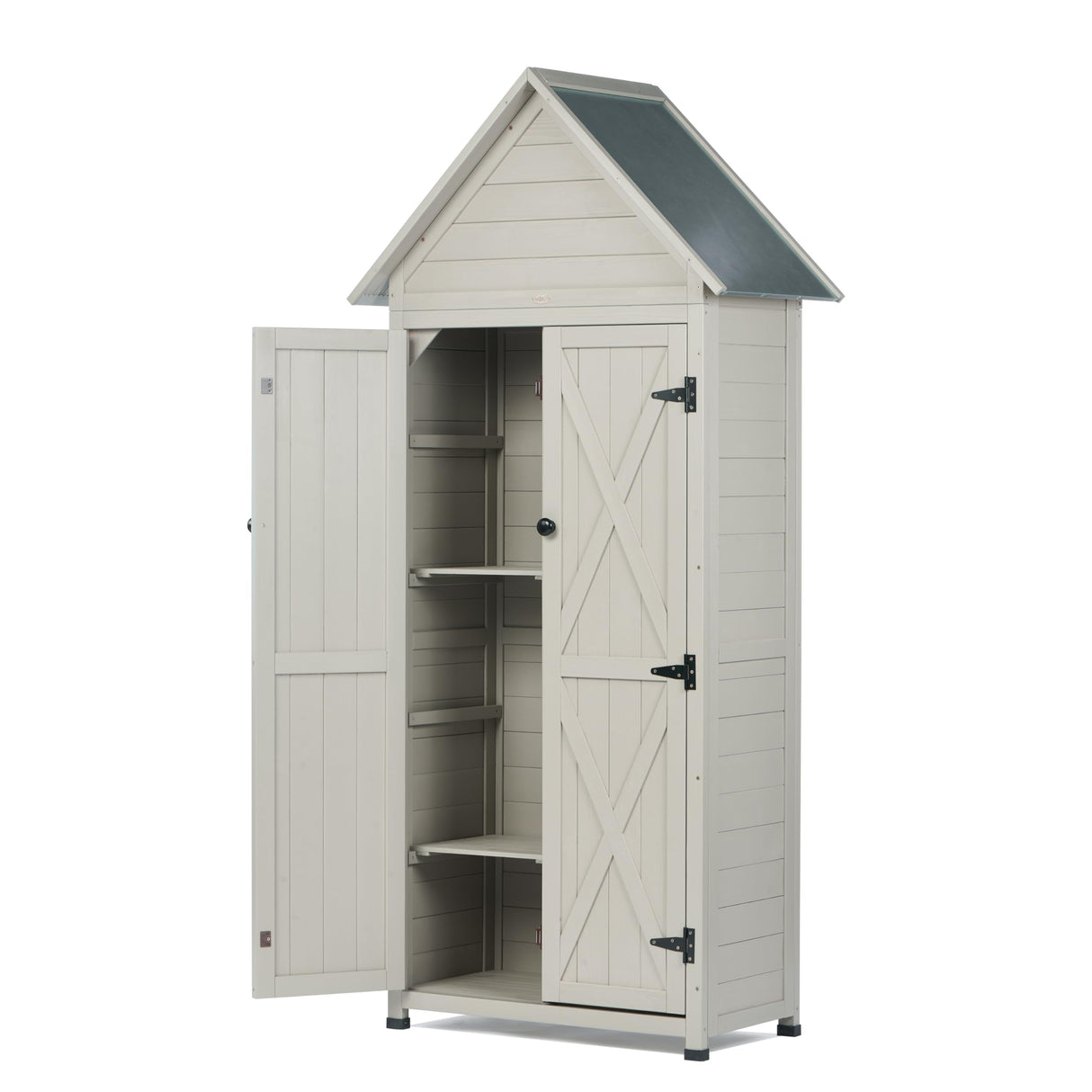 Outdoor Storage Shed with Floor & Adjustable Shelves, Wooden Garden Tool Cabinet Weatherproof, 71" Vertical Patio Organizer HABAU