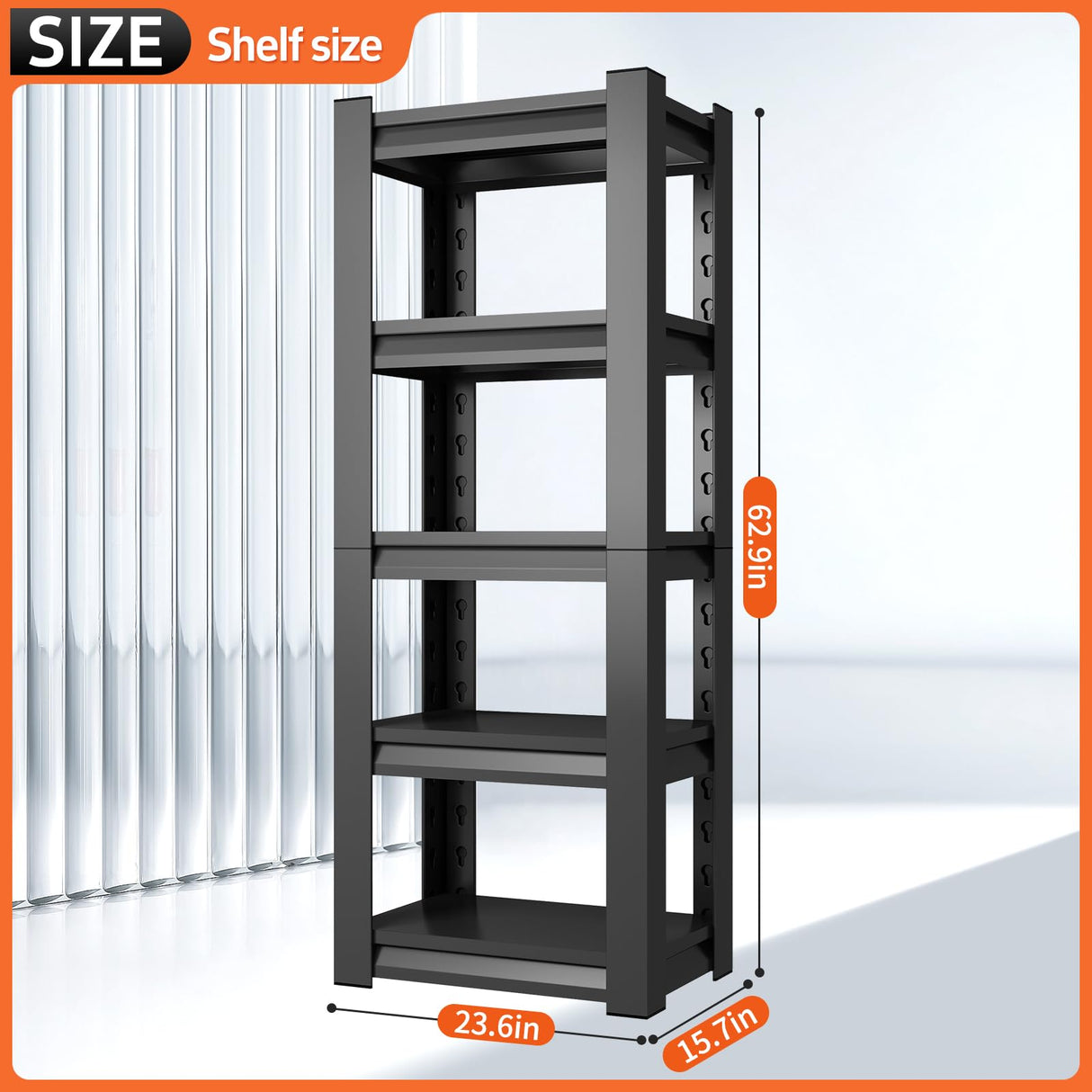 63" H Garage Shelving Unit, Garage Storage Shelves 1600LBS Heavy Duty Shelving, Adjustable 5 Tier Metal Shelving Utility Shelf, Storage Rack for Industrial, Warehouse, Basement (15.7" D*23.6" W*63" H) IYANEN