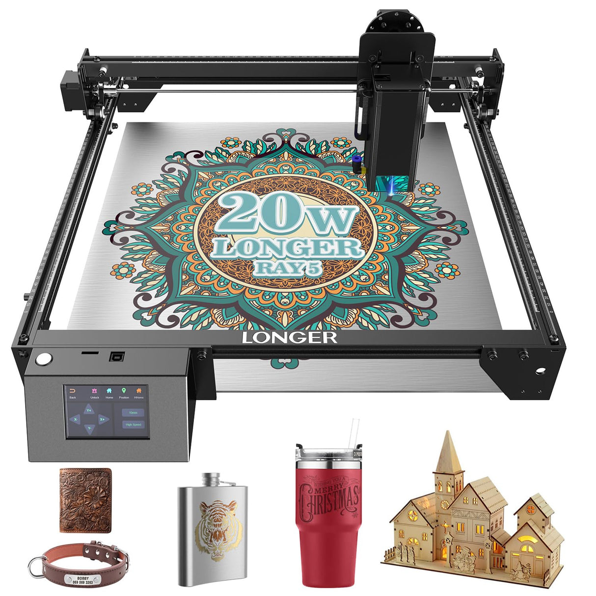 LONGER RAY5 20W Higher Accuracy Laser Engraver and Cutter, 130W Laser Engraving Cutting Machine can Cut 0.05mm Metal and Engrave Hundreds of Colors On Metal Steel 3.5"Touch Screen for DIY Longer