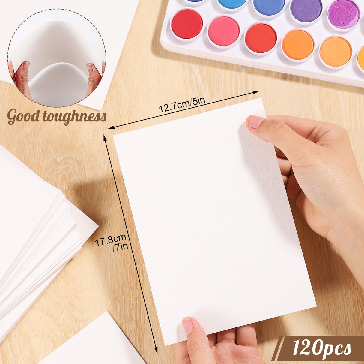 120 Sheets Watercolor Paper Bulk, 140 lb/300 GSM Cold Press Paper White Water Color Paper Cotton Paper for Kids Child Students Adults Artists Drawing Wedding Gift Cards(5 x 7 Inch) Prudiut