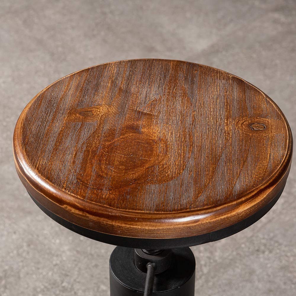 LOKKHAN Set of 2 Industrial Bar Stool-Height Adjustable Swivel Wood and Metal Bar Stool,Farmhouse Stool,Extra Tall Pub Height,23"-29" LOKKHAN