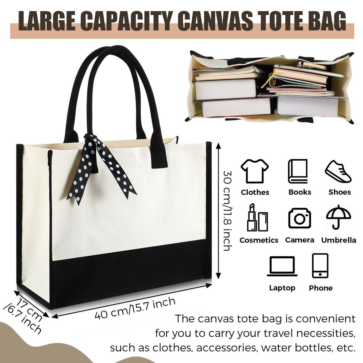 Saillong 20 Pcs Canvas Tote Bag Bulk Initial Women Gift Bags 15.7 x 11.8 x 6.7 Inches Sublimation Personalized Blank Shopping Bags with Handle Grocery Bag for Wedding Bridesmaid, Birthday, White Black Saillong