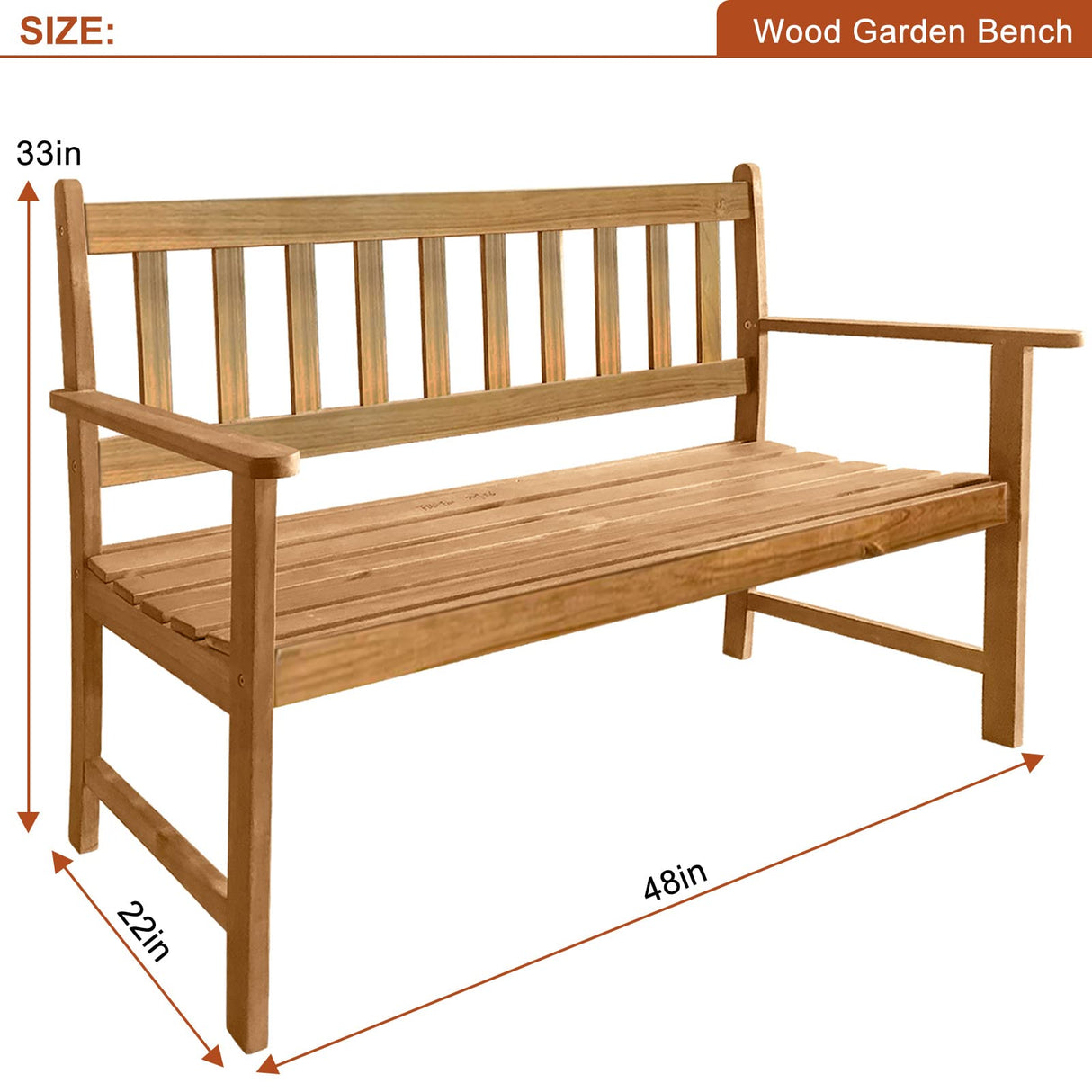 Acacia Wood Outdoor Bench - 705Lbs Capacity for Patio, Porch, and Garden BSTOPHKL