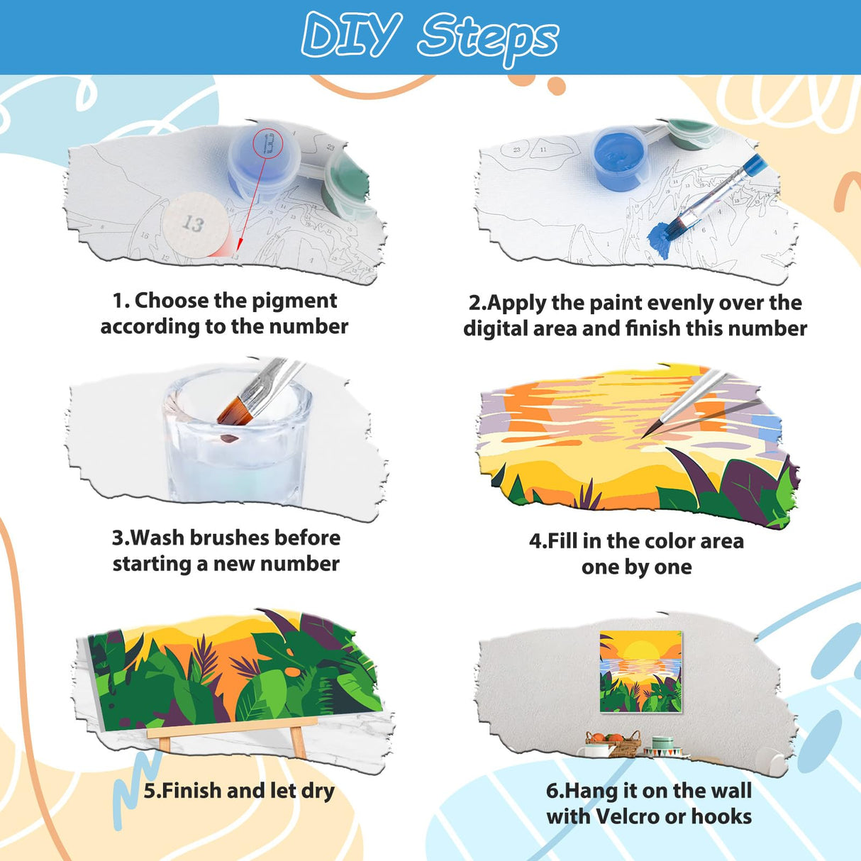 EOBROMD 4 Pack Framed Paint by Numbers Kits for Kids Ages 4-8-12 Landscape, Beach DIY Acrylic Paint by Number on Stretched Canvas, Painting Kits Adults Oil Numbers for Home Decor(8X8inch) EOBROMD