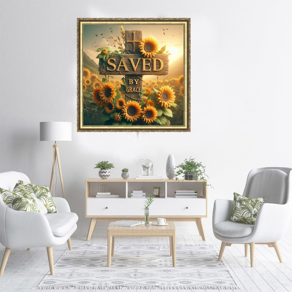 NWQZBYHT Cross 5D Diamond Painting Kits for Adults,Religious Cross with Sunflower Diamond Art Kits for Adults,Round Full Drill Gem Art for Beginner,Diamond Dots Craft Home Wall Decor 13.78x13.78 Inch NWQZBYHT
